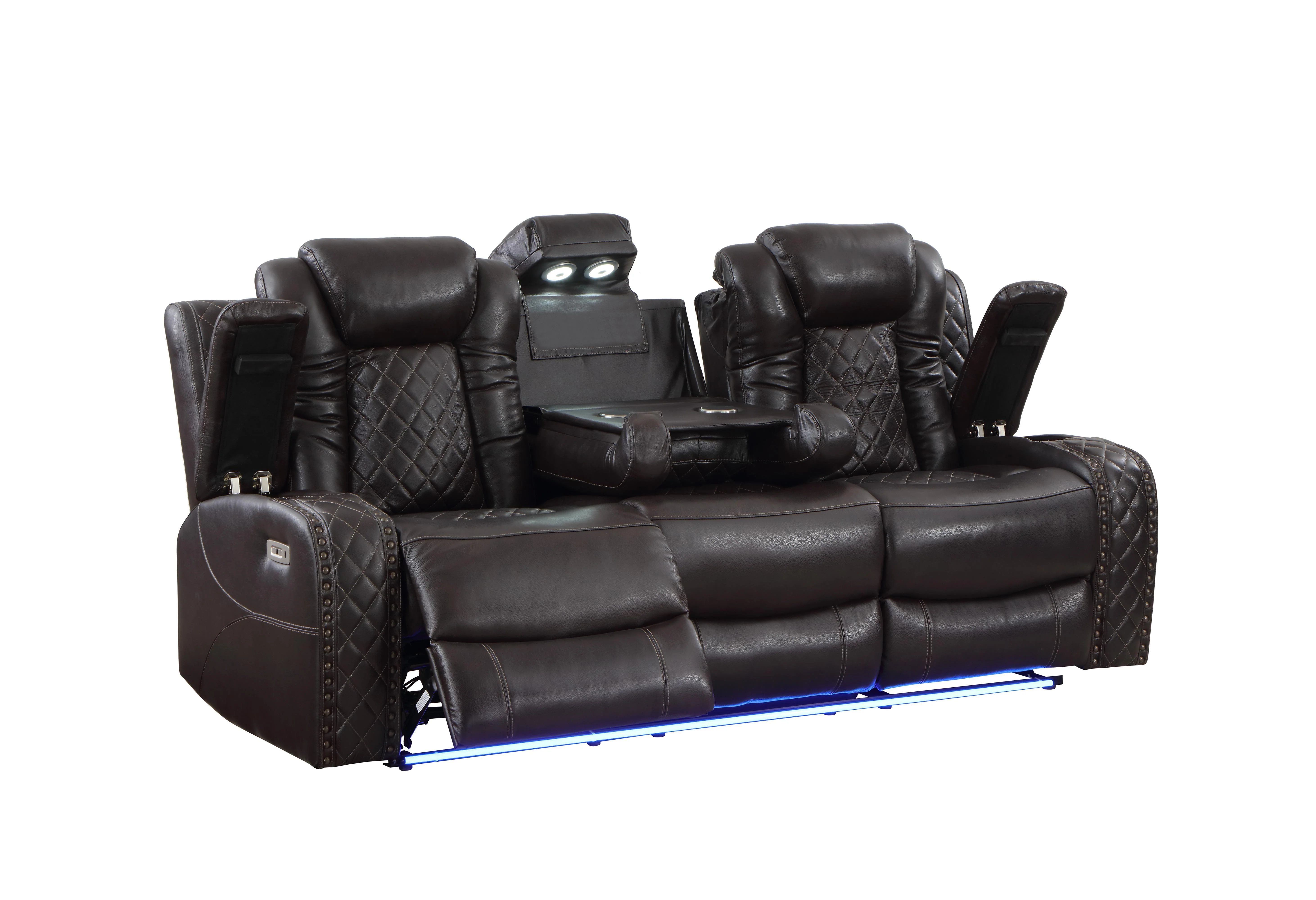 JOSHUA LEATHER SOFA W/DUAL RECLINER-DK BROWN - Image 2