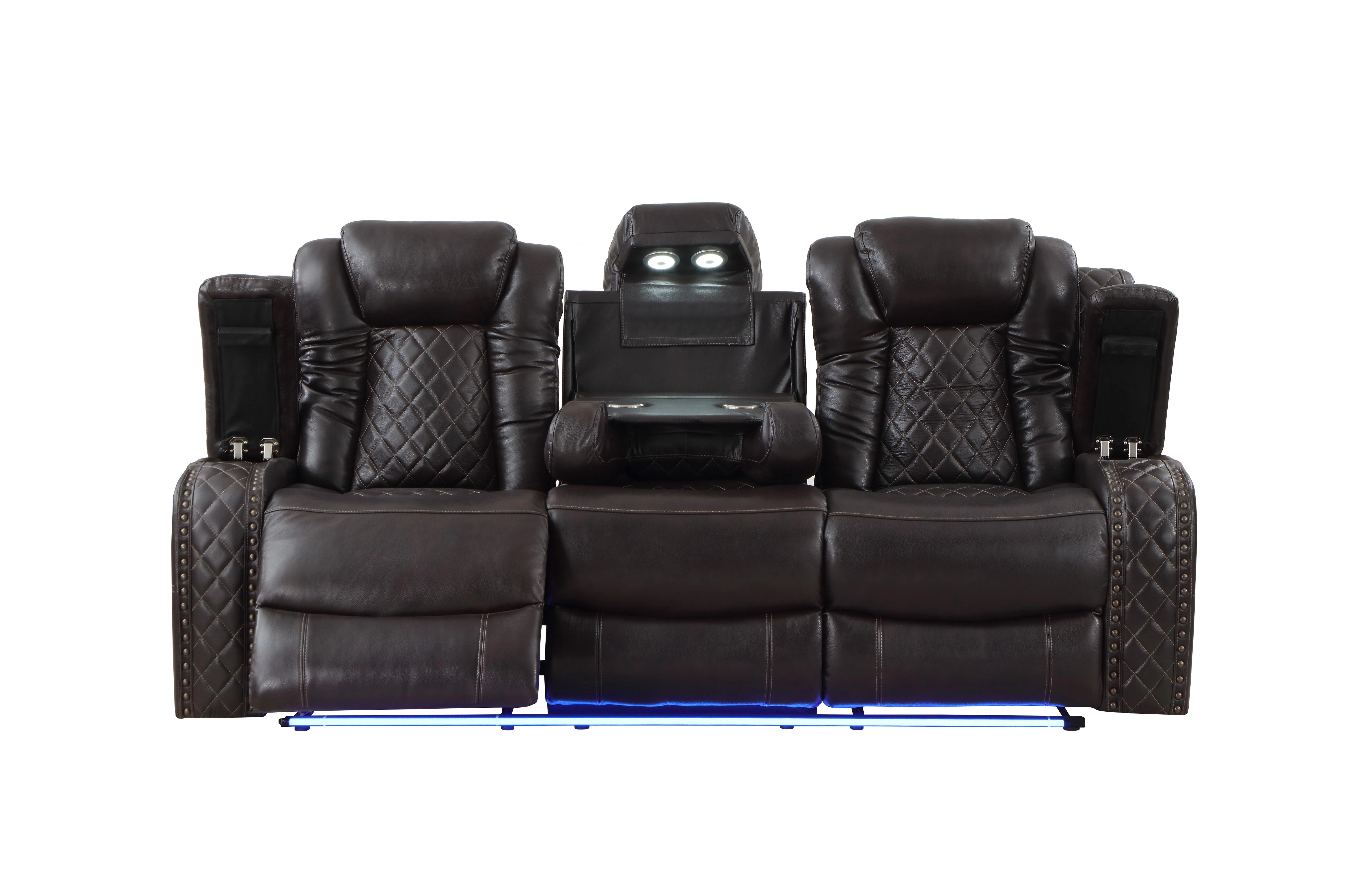 JOSHUA LEATHER SOFA W/DUAL RECLINER-DK BROWN - Image 3