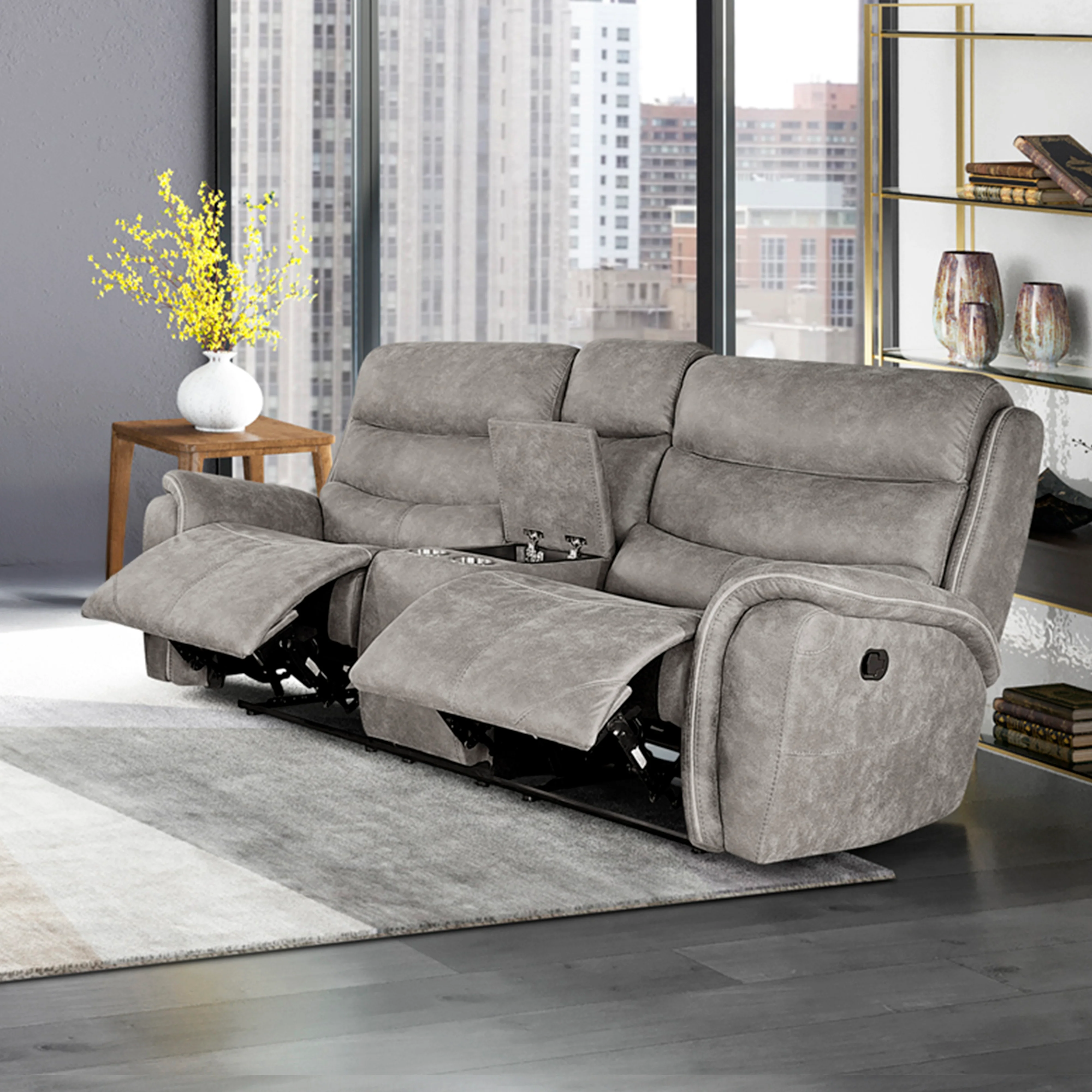Kamari Console Loveseat W/ Dual Recliners-Gray - Image 7
