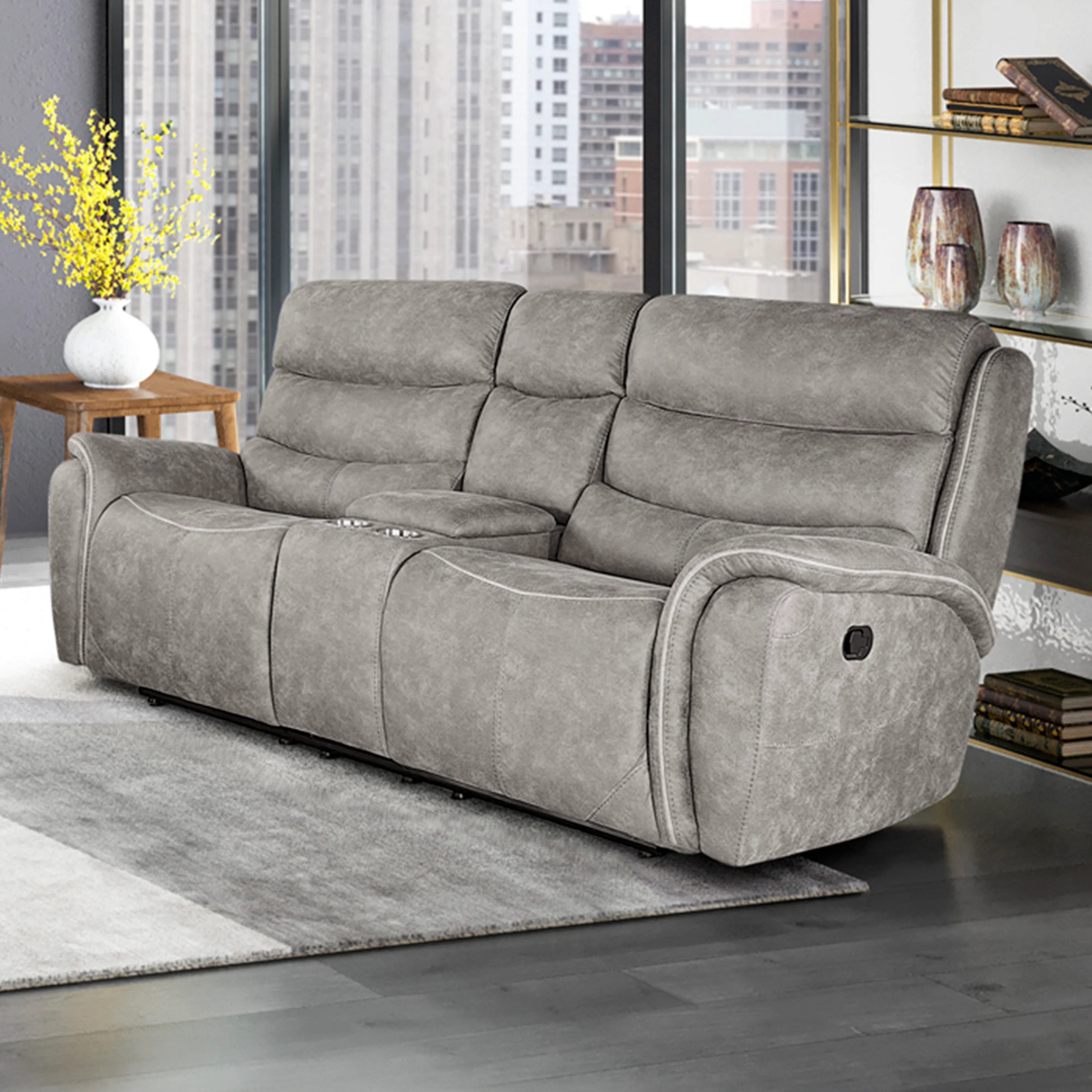 Kamari Console Loveseat W/ Dual Recliners-Gray - Image 8