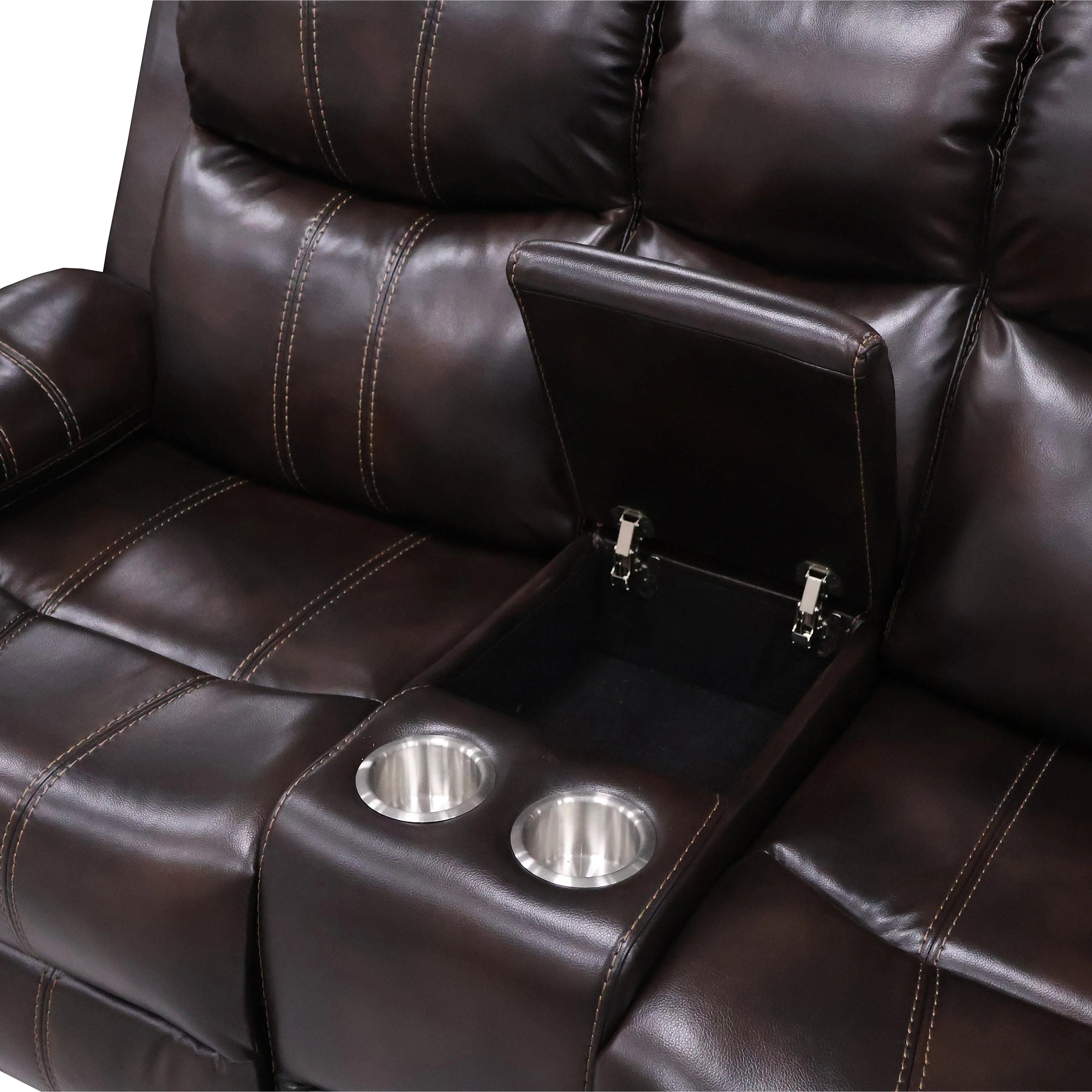 Kellen Console Loveseat W/ Dual Recliners-Brown - Image 6