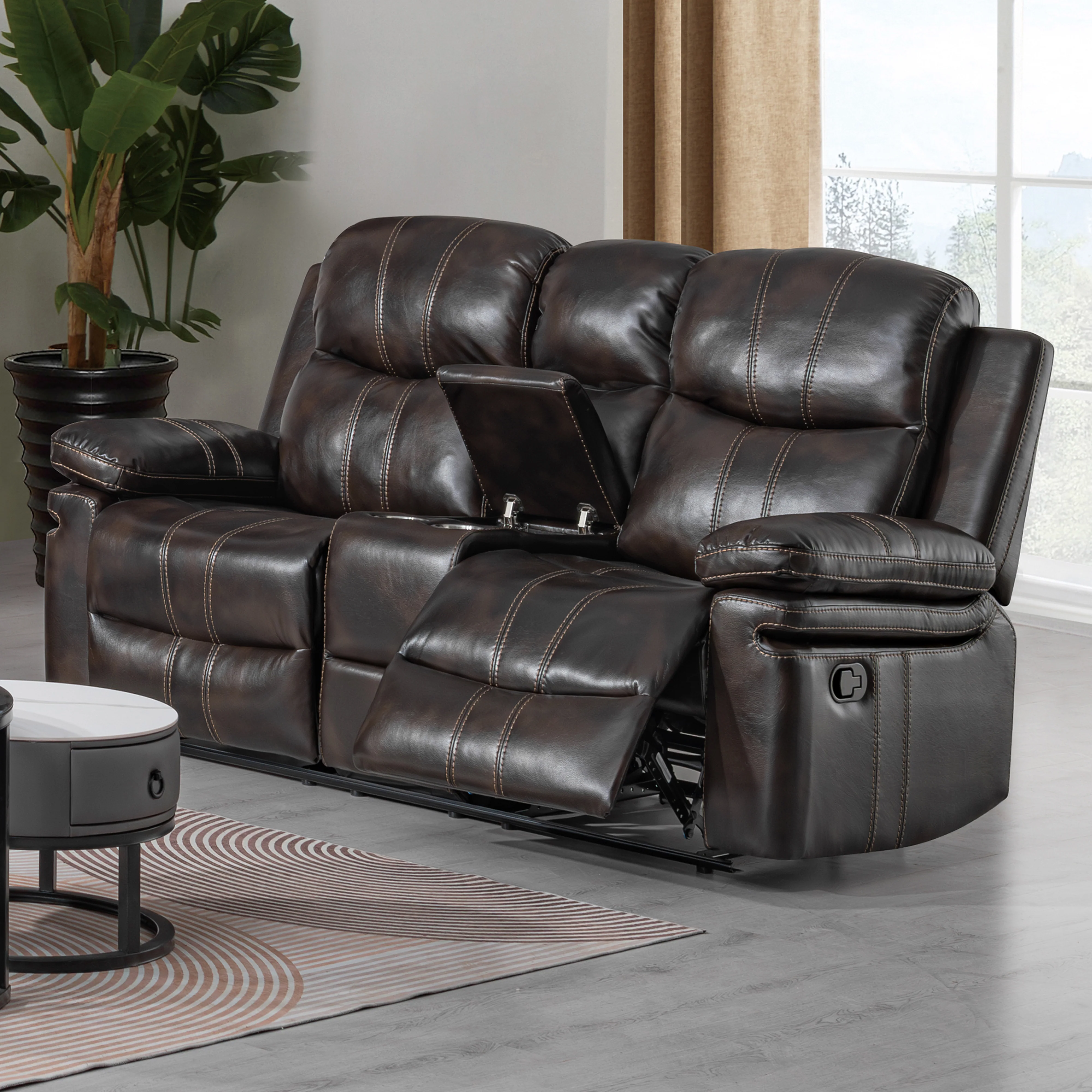 Kellen Console Loveseat W/ Dual Recliners-Brown - Image 7