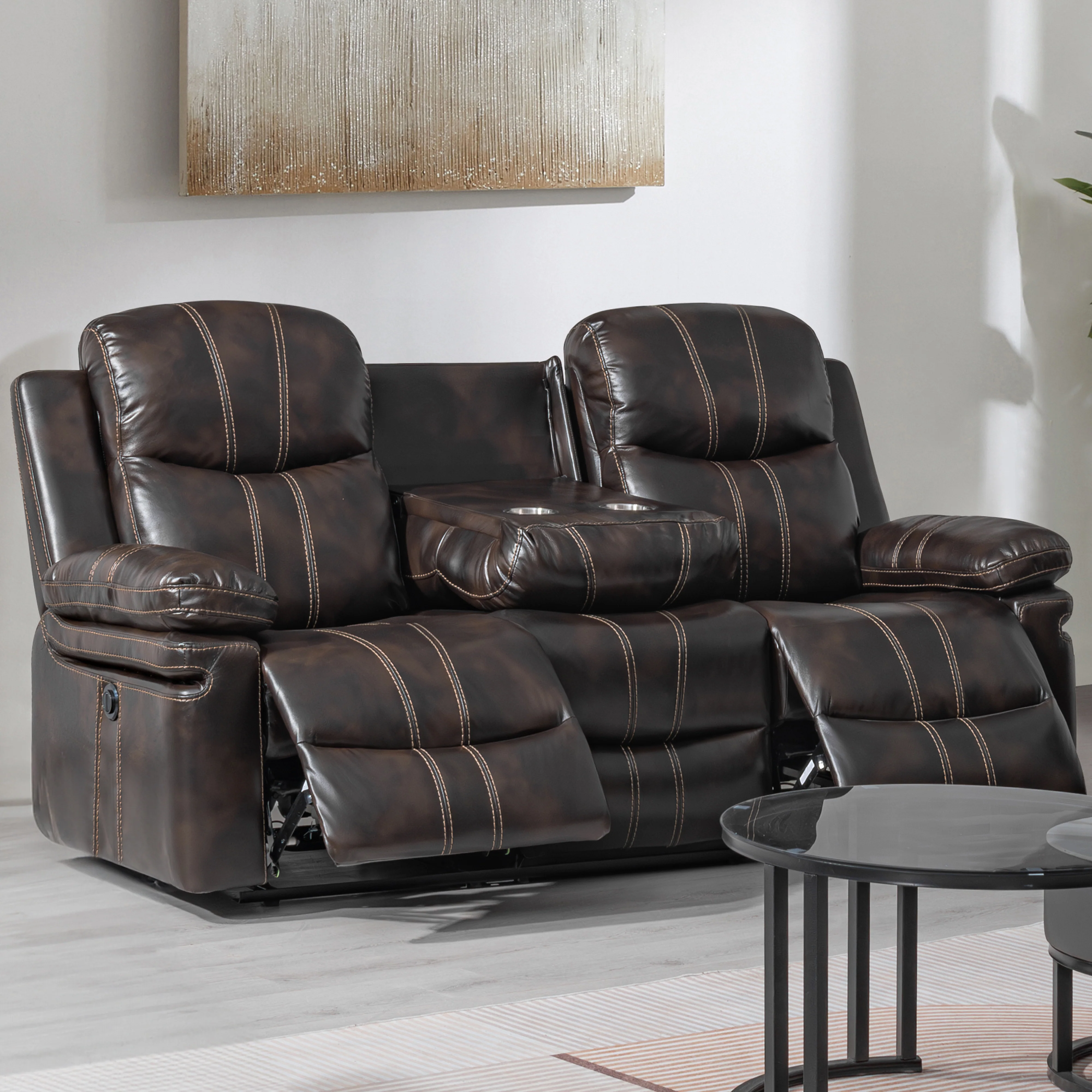 Kellen Sofa W/ Drop Down Tray & Pwr Fr-Brown - Image 7