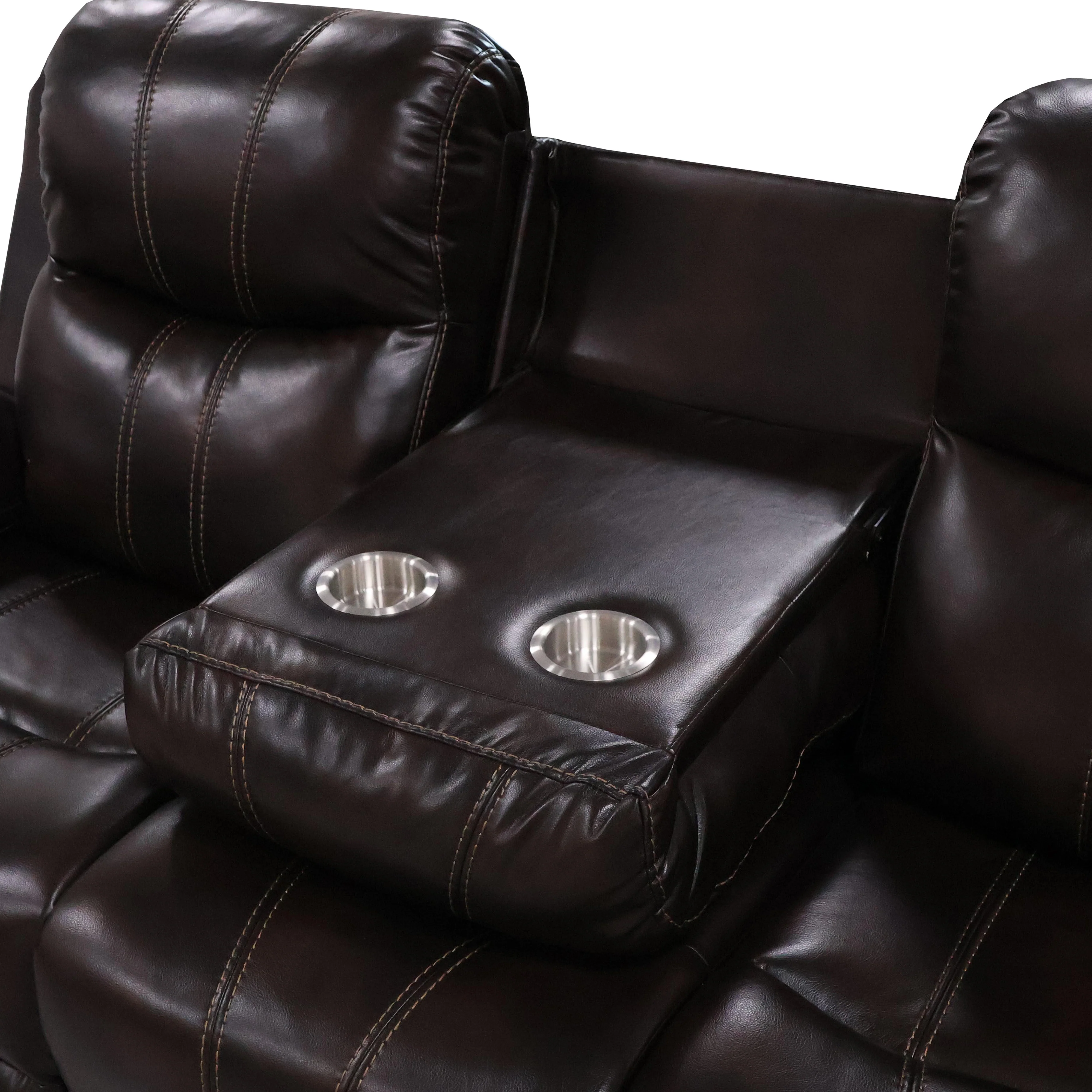 Kellen Sofa W/Dual Recliner & Drop Down Tray-Brown - Image 6