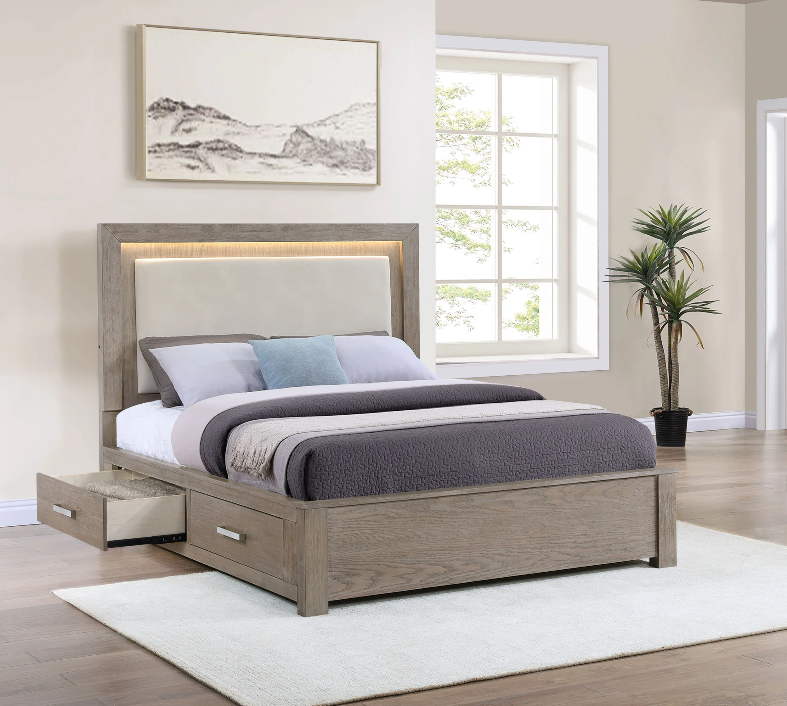 Kenora Panel Platform Storage Bed with LED Lighting - Image 3