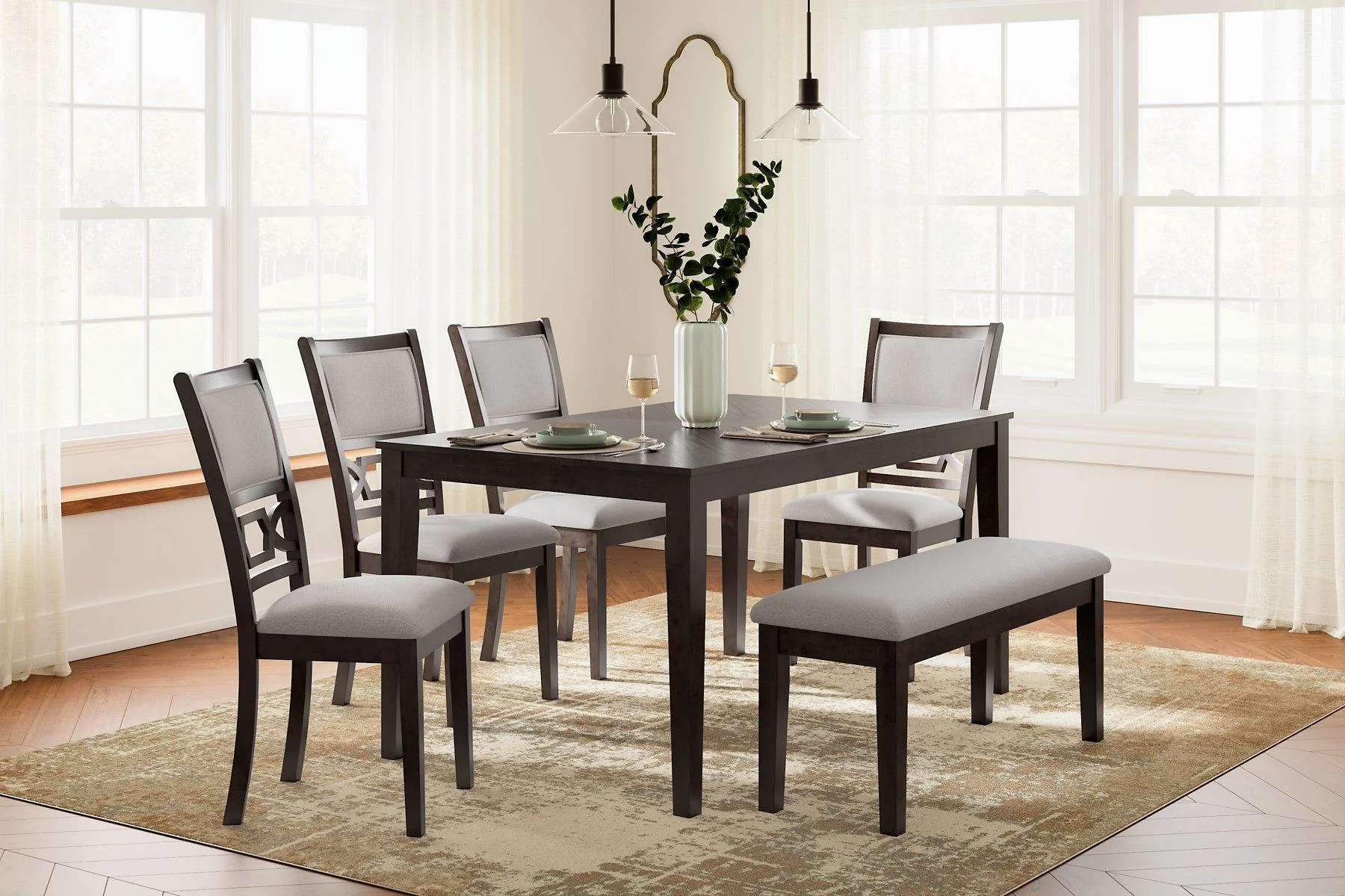 Langwest Dining Table and 4 Chairs and Bench (Set of 6) - Image 2