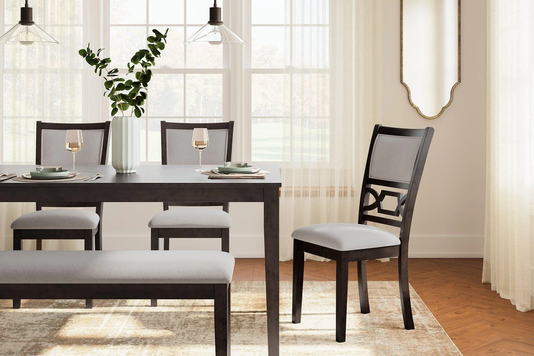 Langwest Dining Table and 4 Chairs and Bench (Set of 6) - Image 6