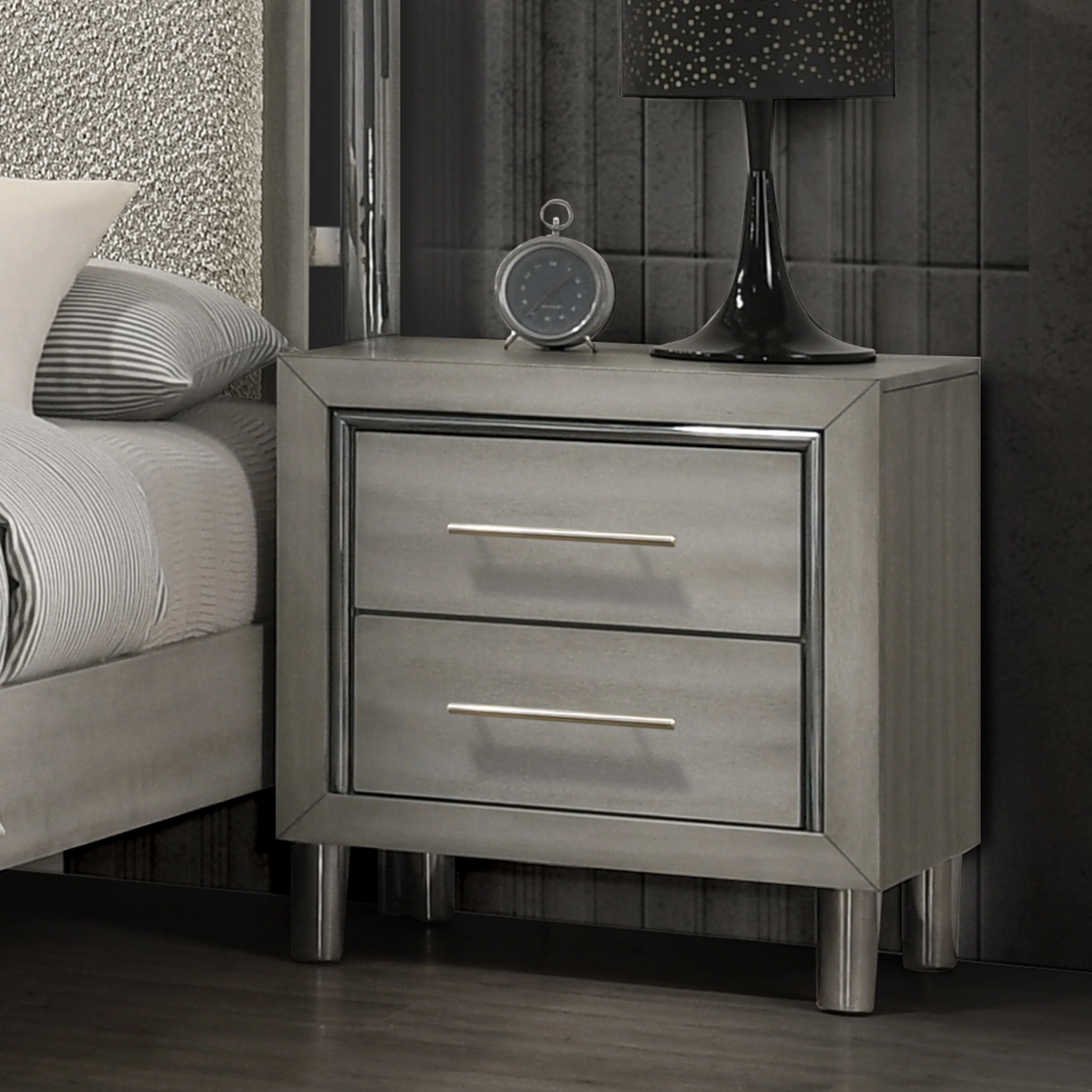 Lennox 2 Drawer Nightstand-Gray - Image 6