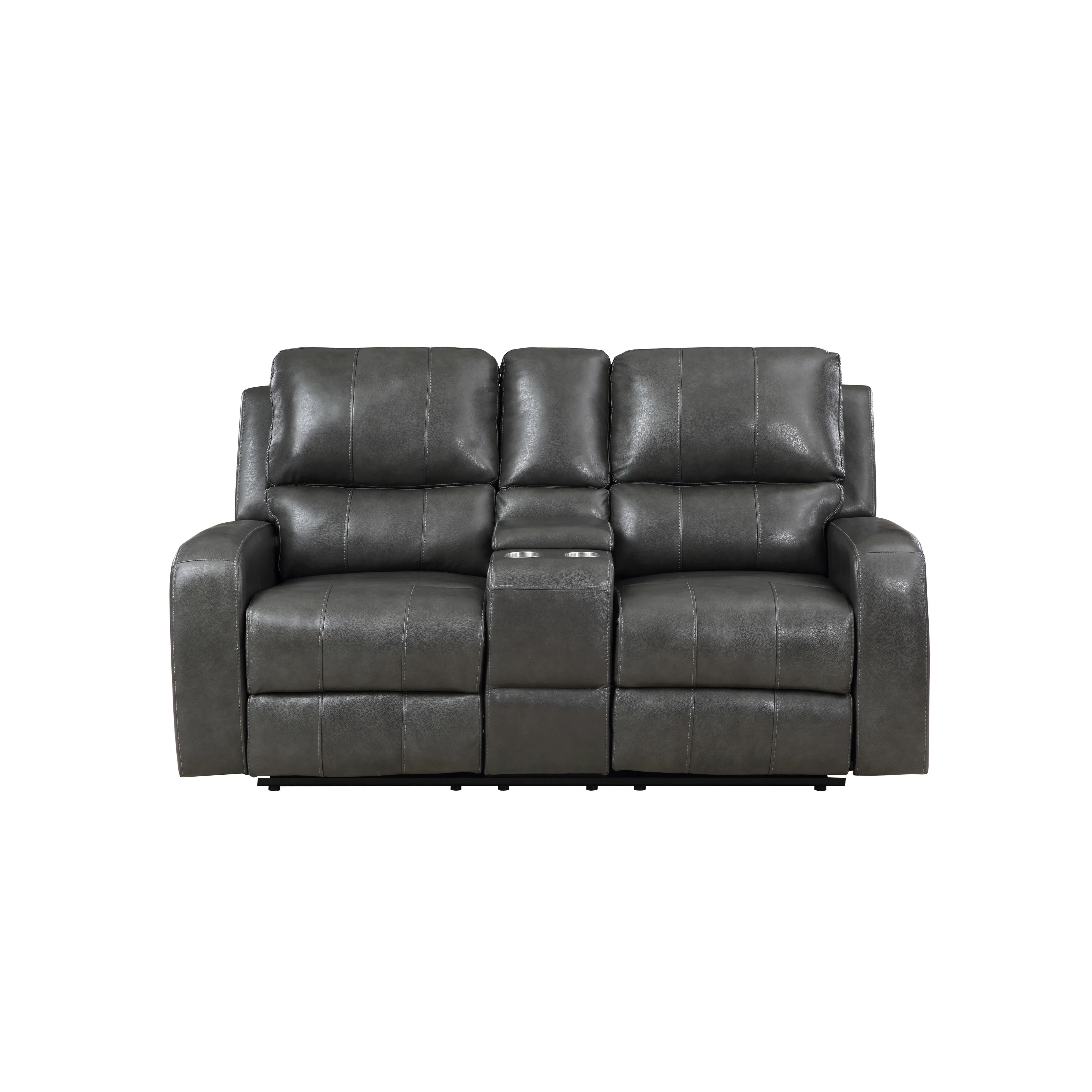 LINTON LEATHER CONSOLE LOVESEAT W/ DUAL RECLINERS-GRAY - Image 2