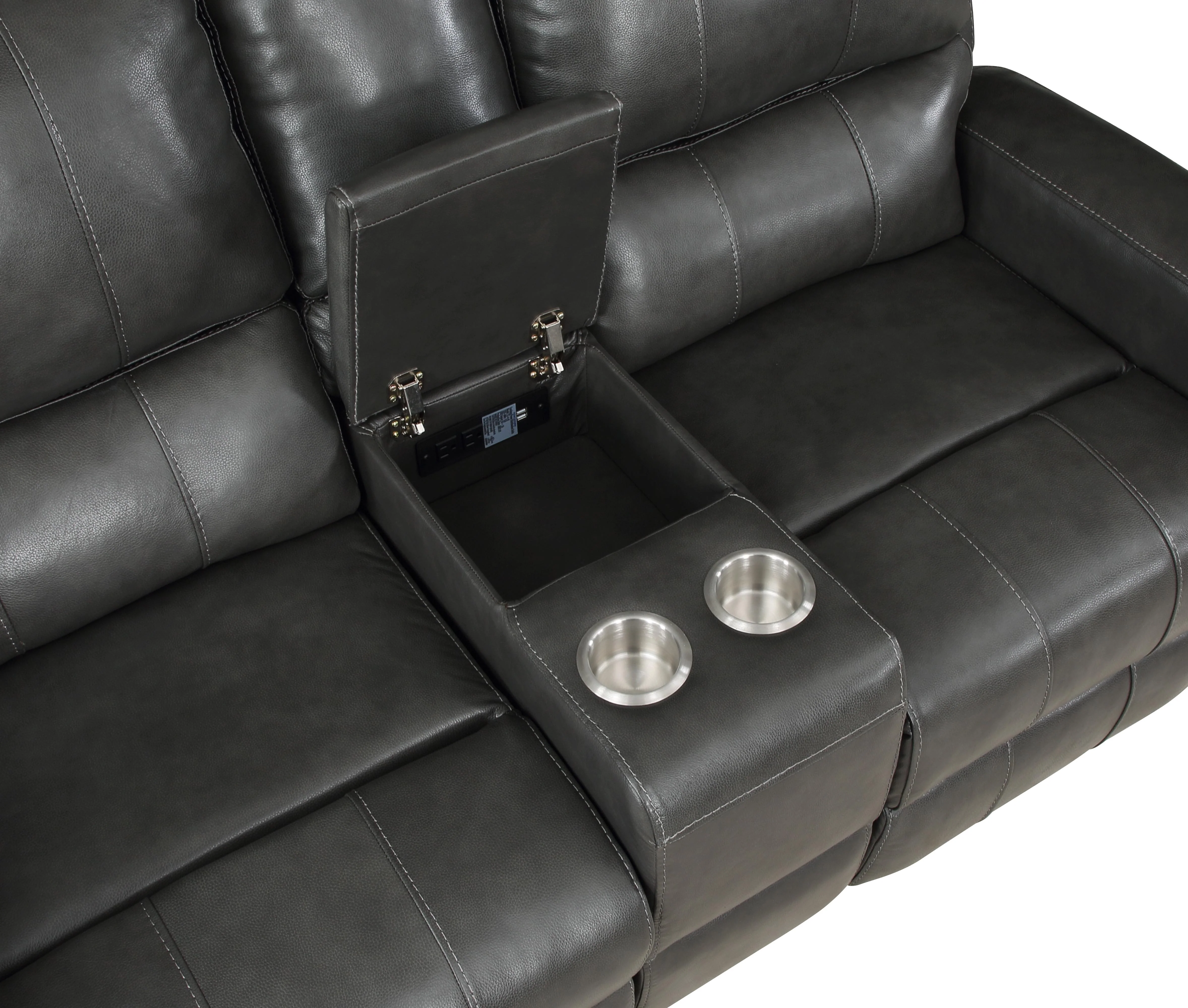 LINTON LEATHER CONSOLE LOVESEAT W/ DUAL RECLINERS-GRAY - Image 5