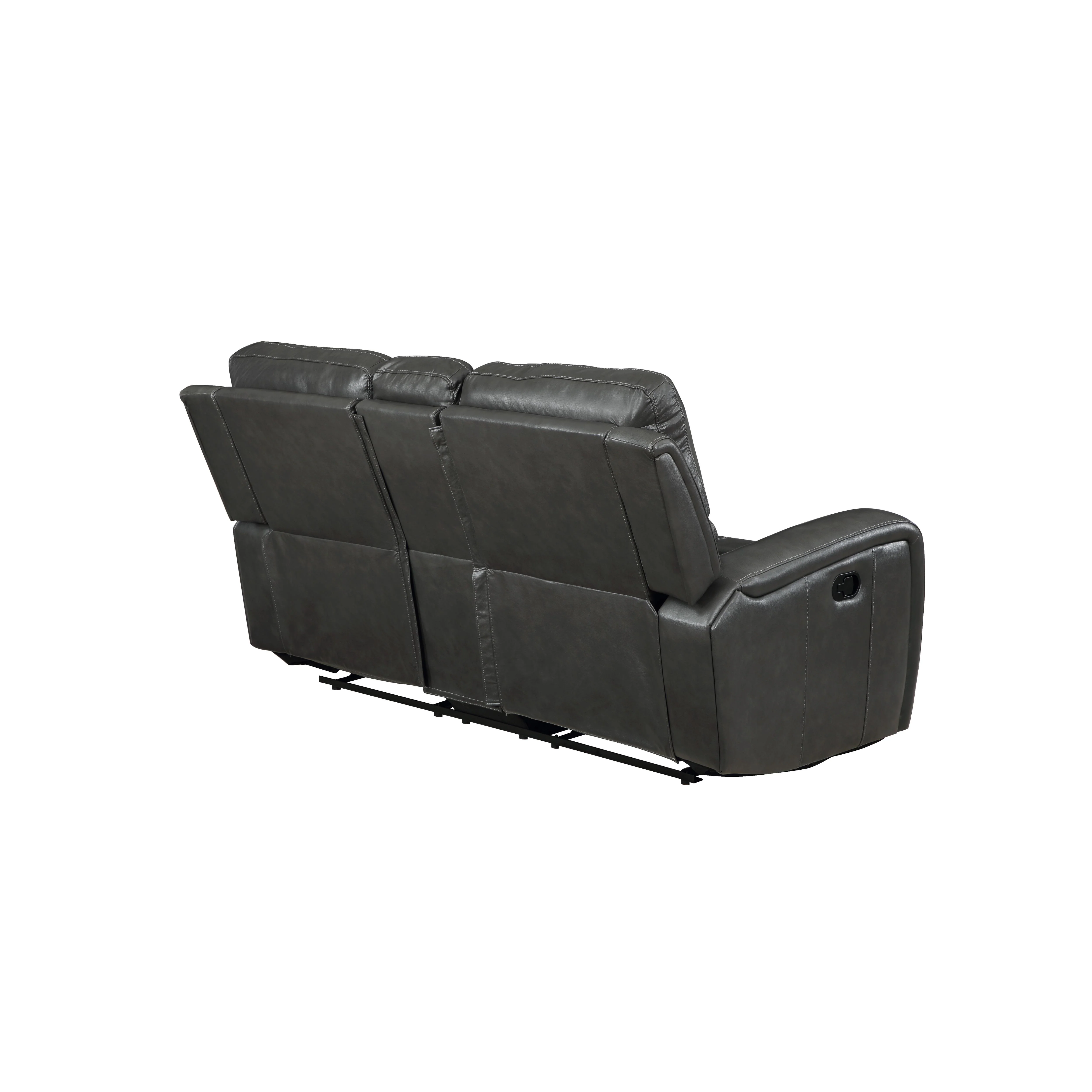 LINTON LEATHER CONSOLE LOVESEAT W/ DUAL RECLINERS-GRAY - Image 7
