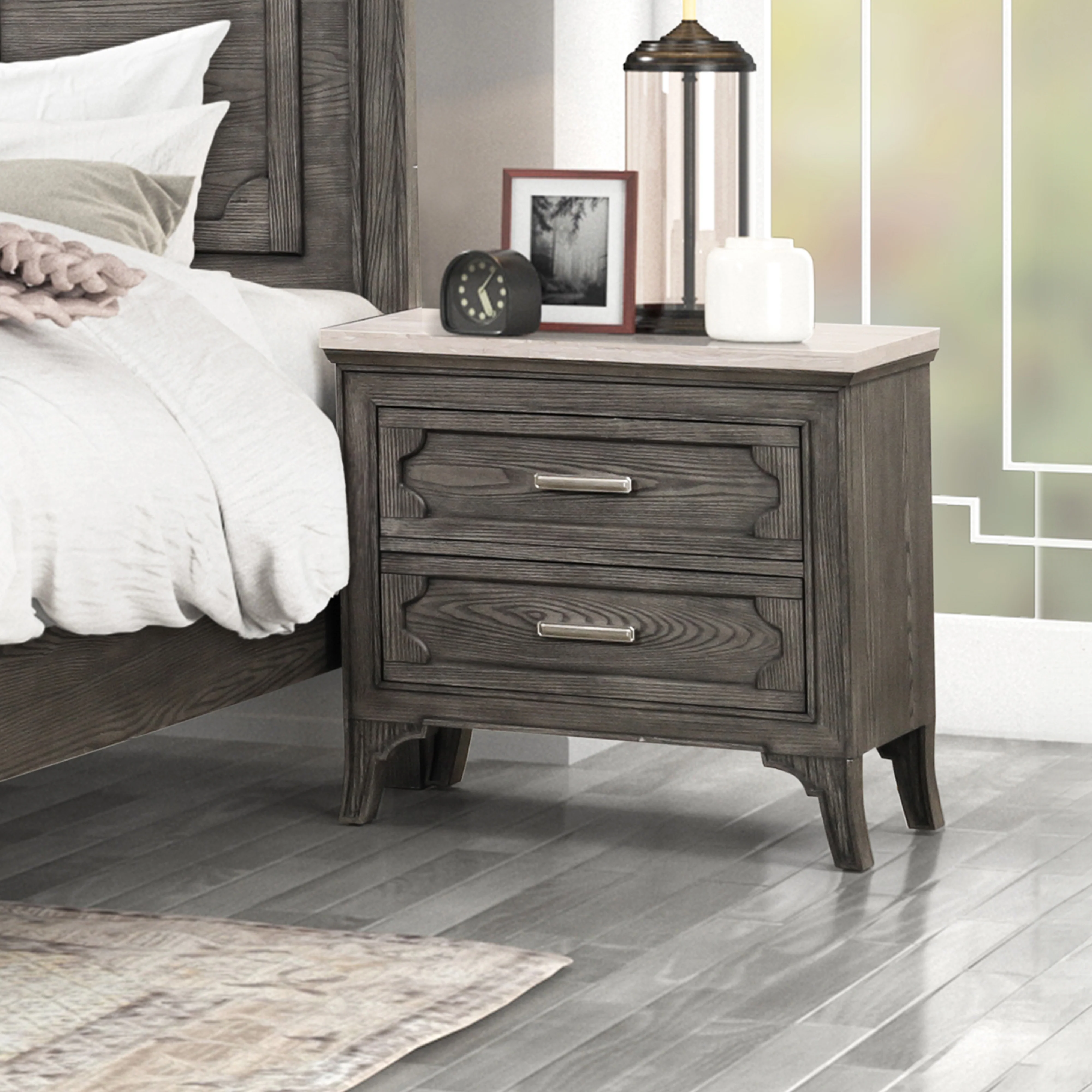 Lisbon Marble Top Nightstand-Gray - Image 7