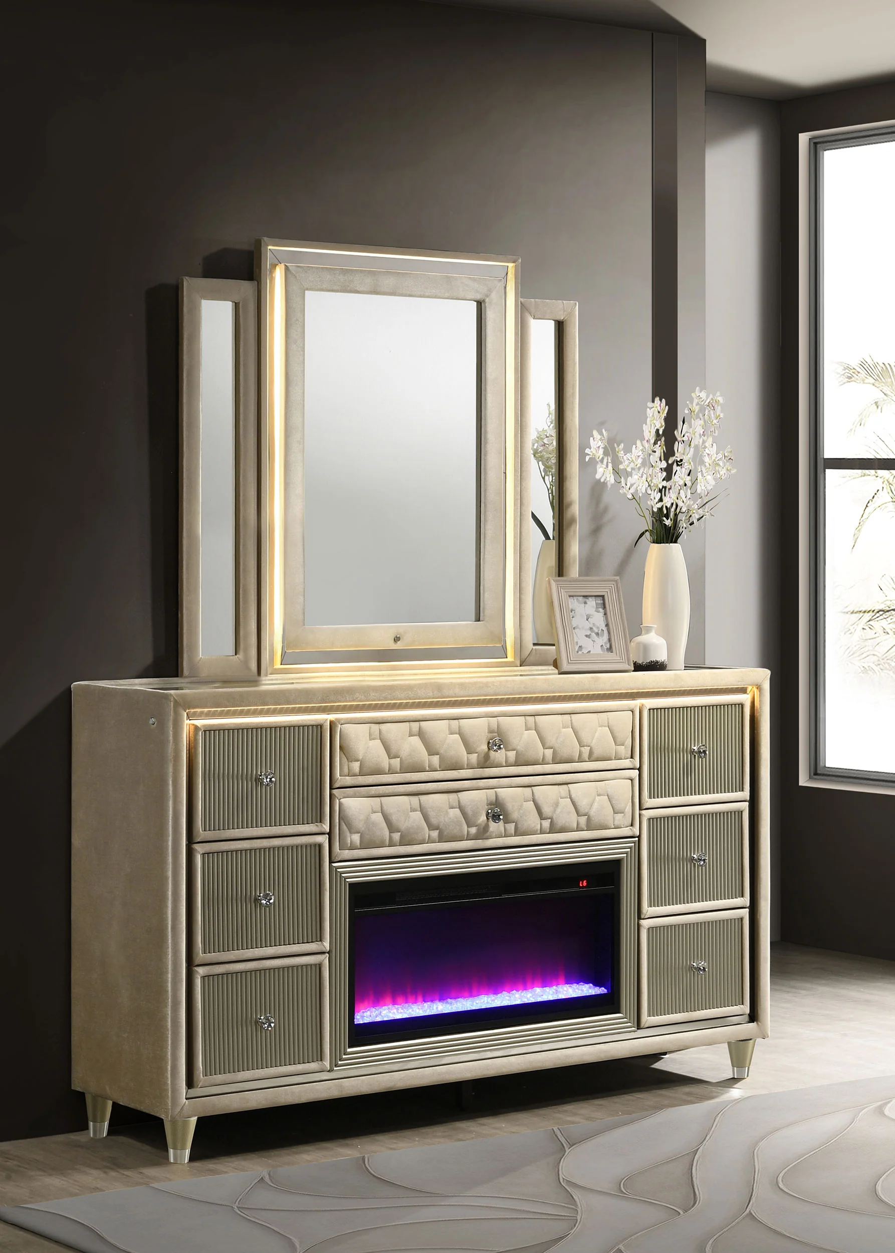 Lorient LED Dresser with LED Mirror and Flame Visualizer - Image 2