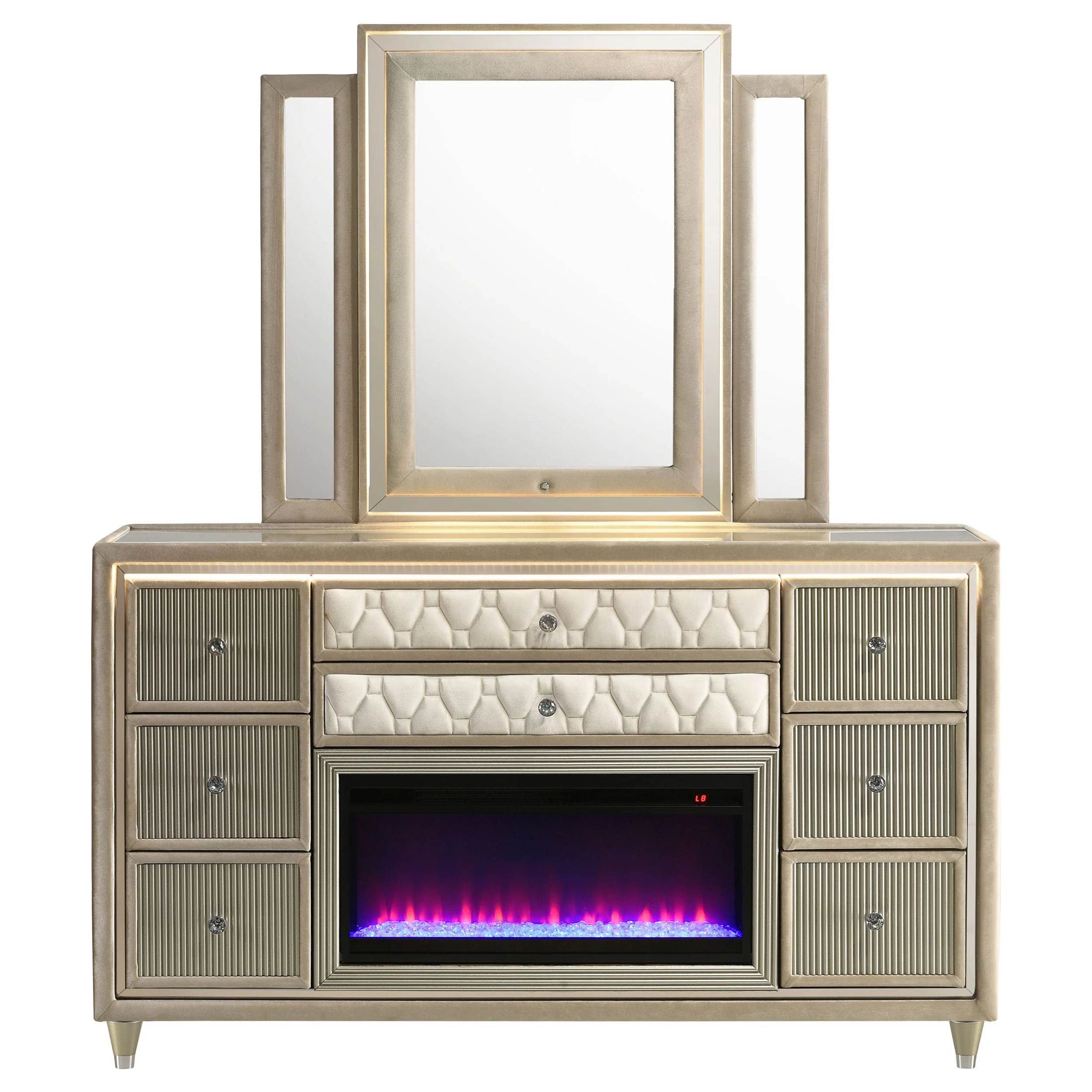 Lorient LED Dresser with LED Mirror and Flame Visualizer - Image 3