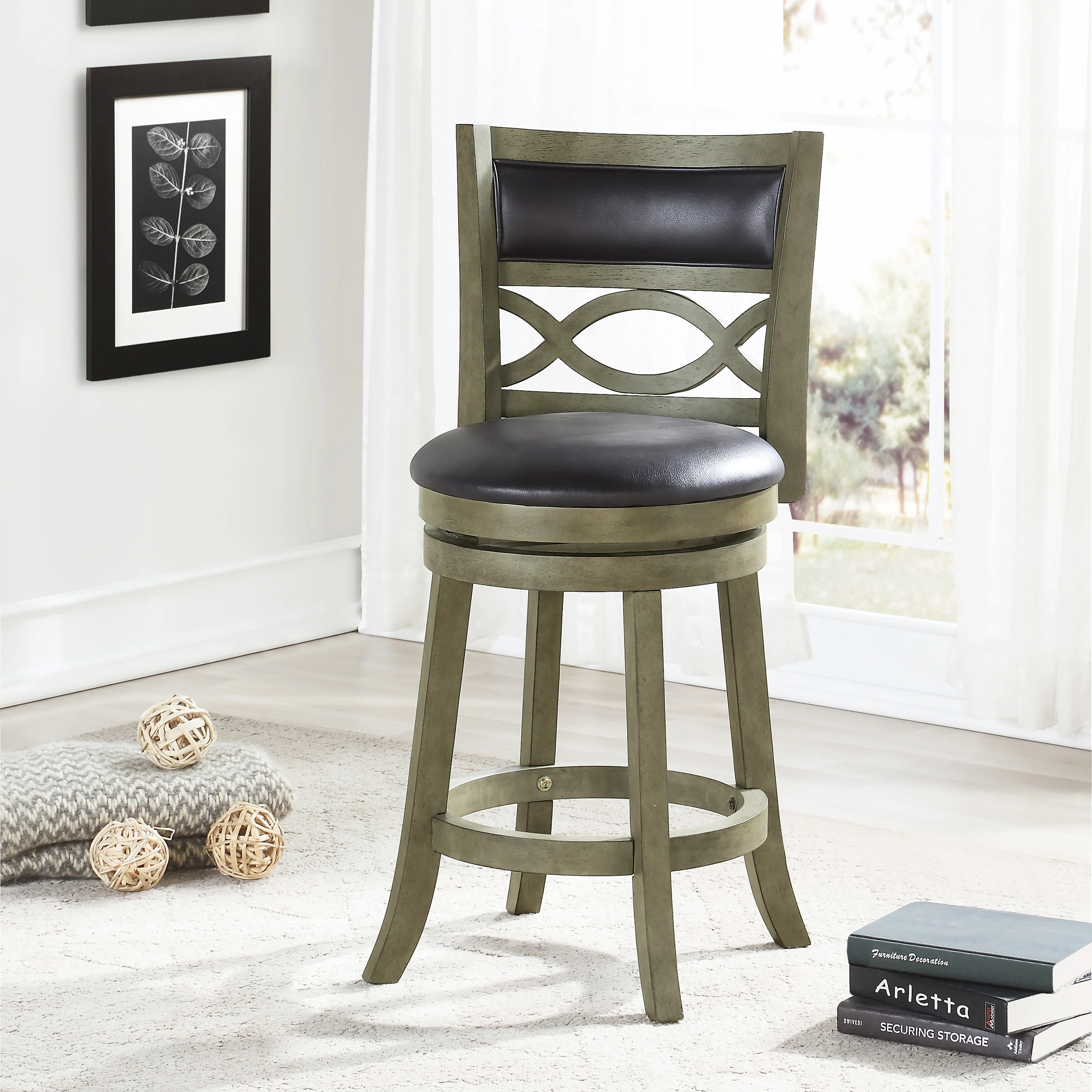 Manchester 24" Counter Stool W/Black Pu Cushions-Gray - Image 6