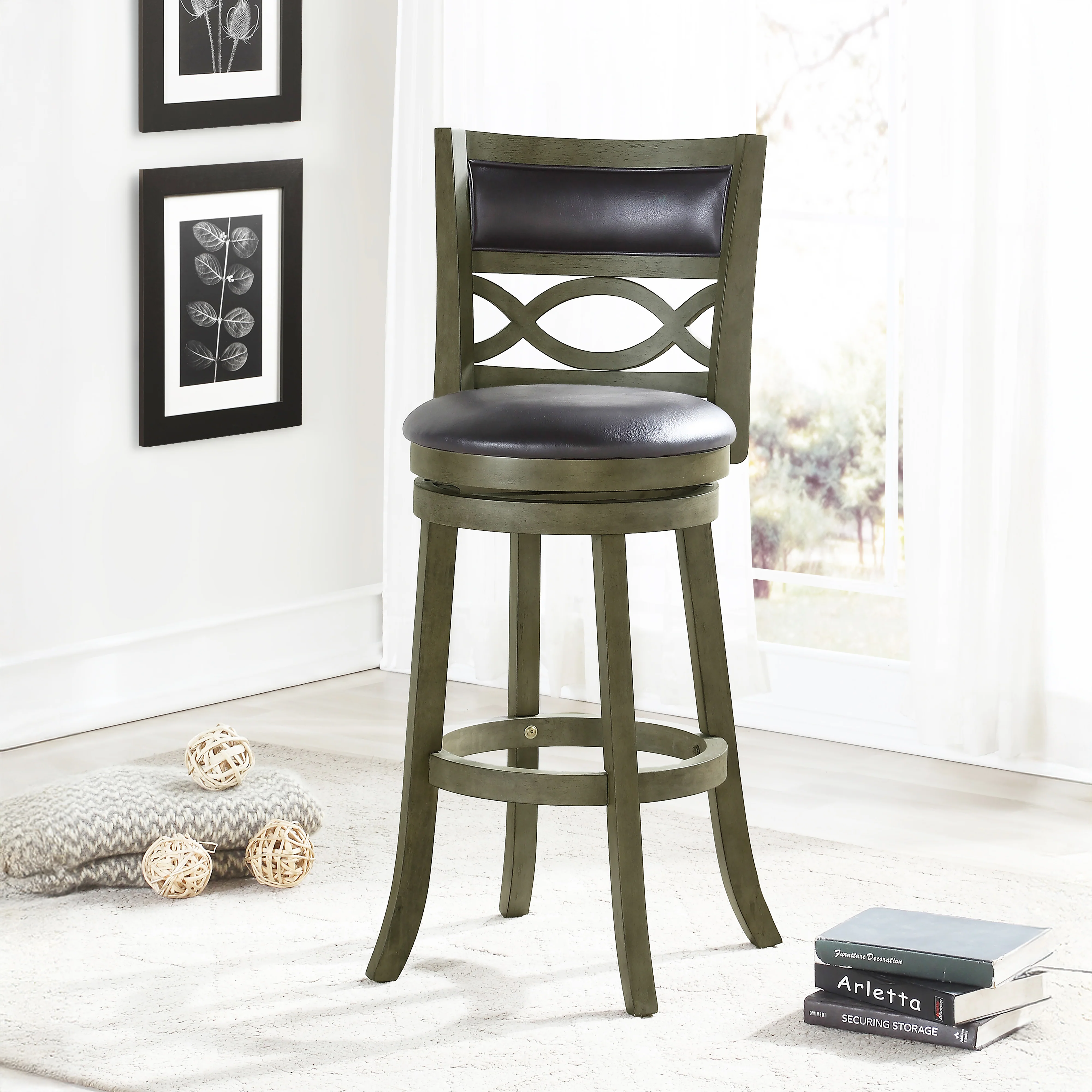Manchester 29" Bar Stool W/Black Pu Cushions-Gray - Image 6