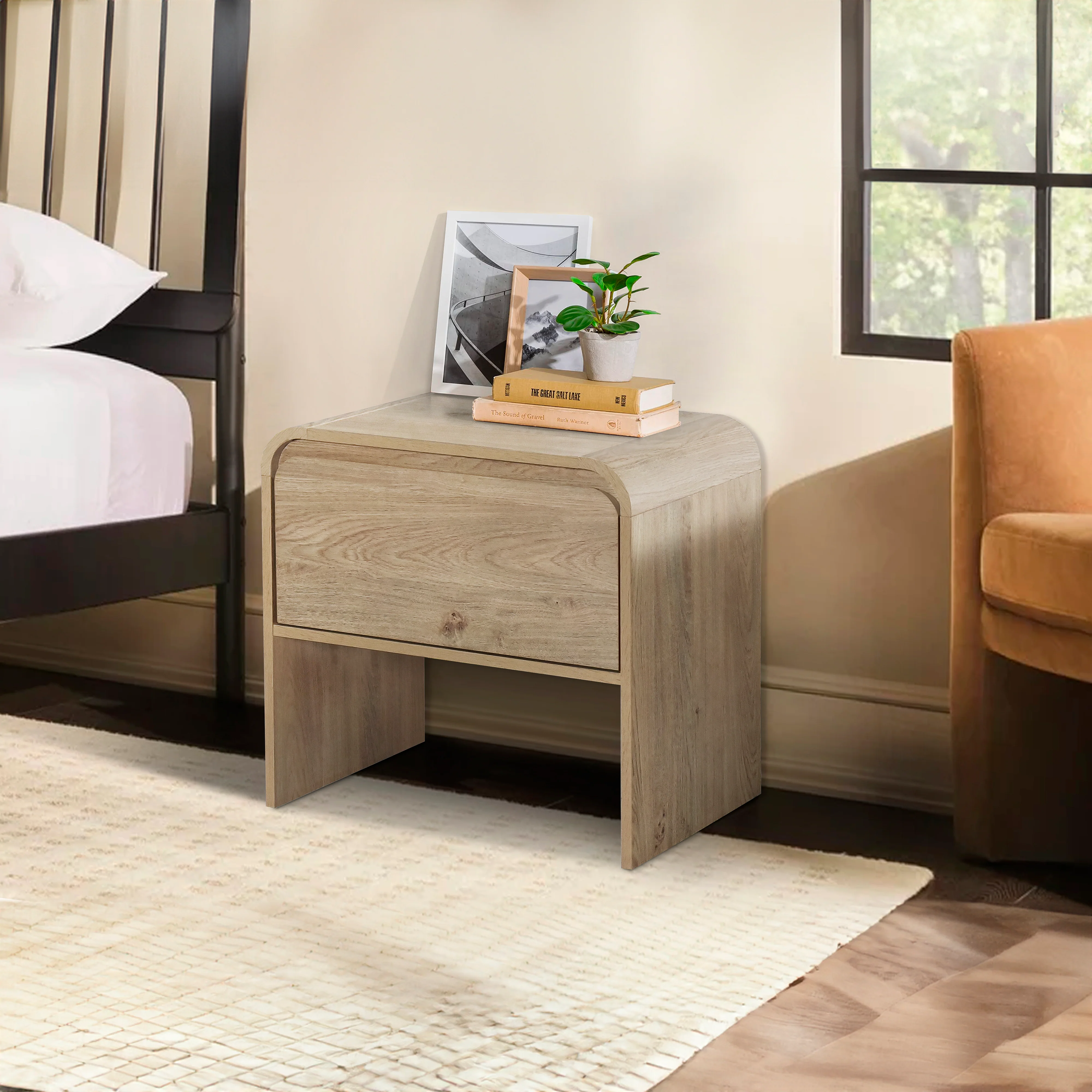 Mara One Drawer End Table / Bedside Table-Natural - Image 7