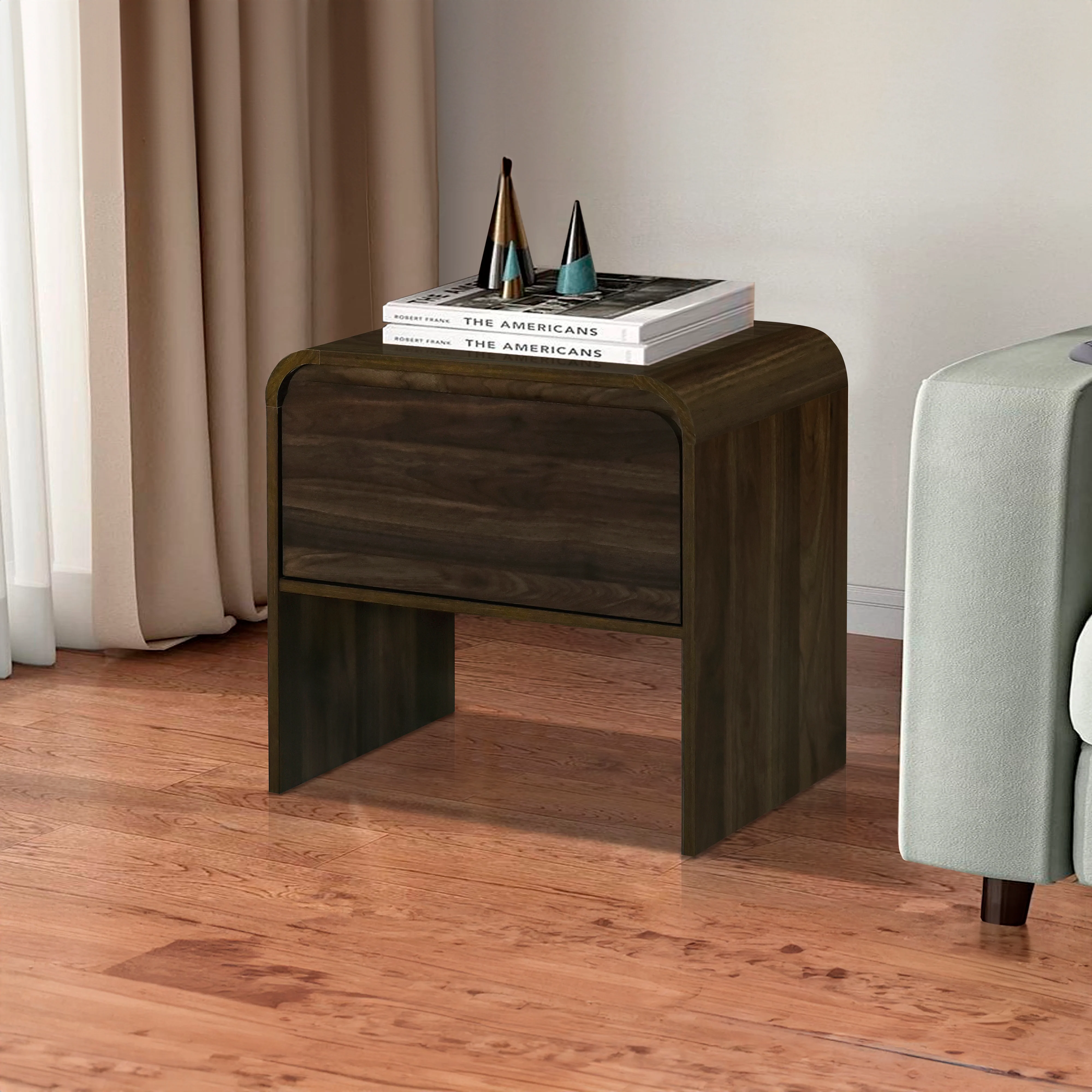 Mara One Drawer End Table / Bedside Table-Walnut - Image 7