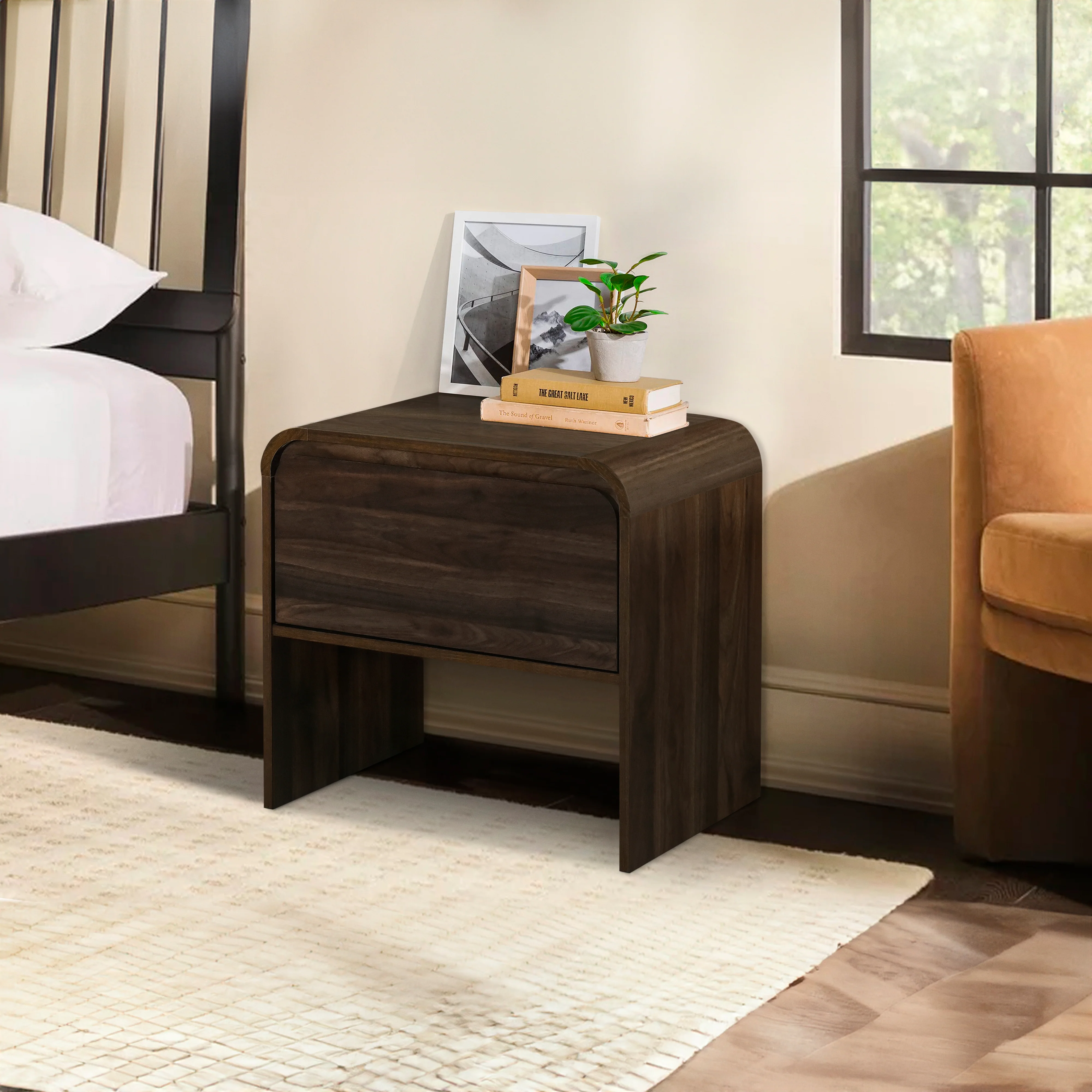 Mara One Drawer End Table / Bedside Table-Walnut - Image 8