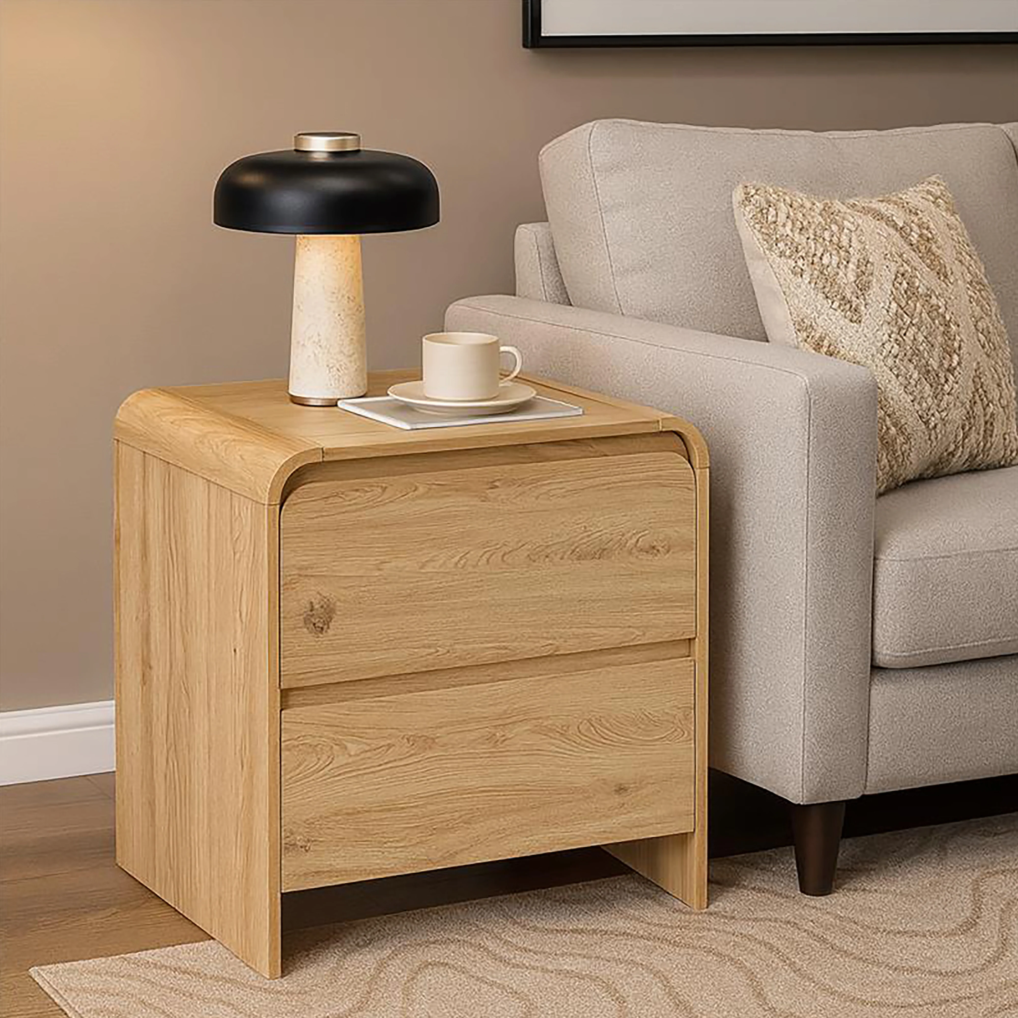 Mara Two Drawer End Table / Bedside Table-Natural - Image 9