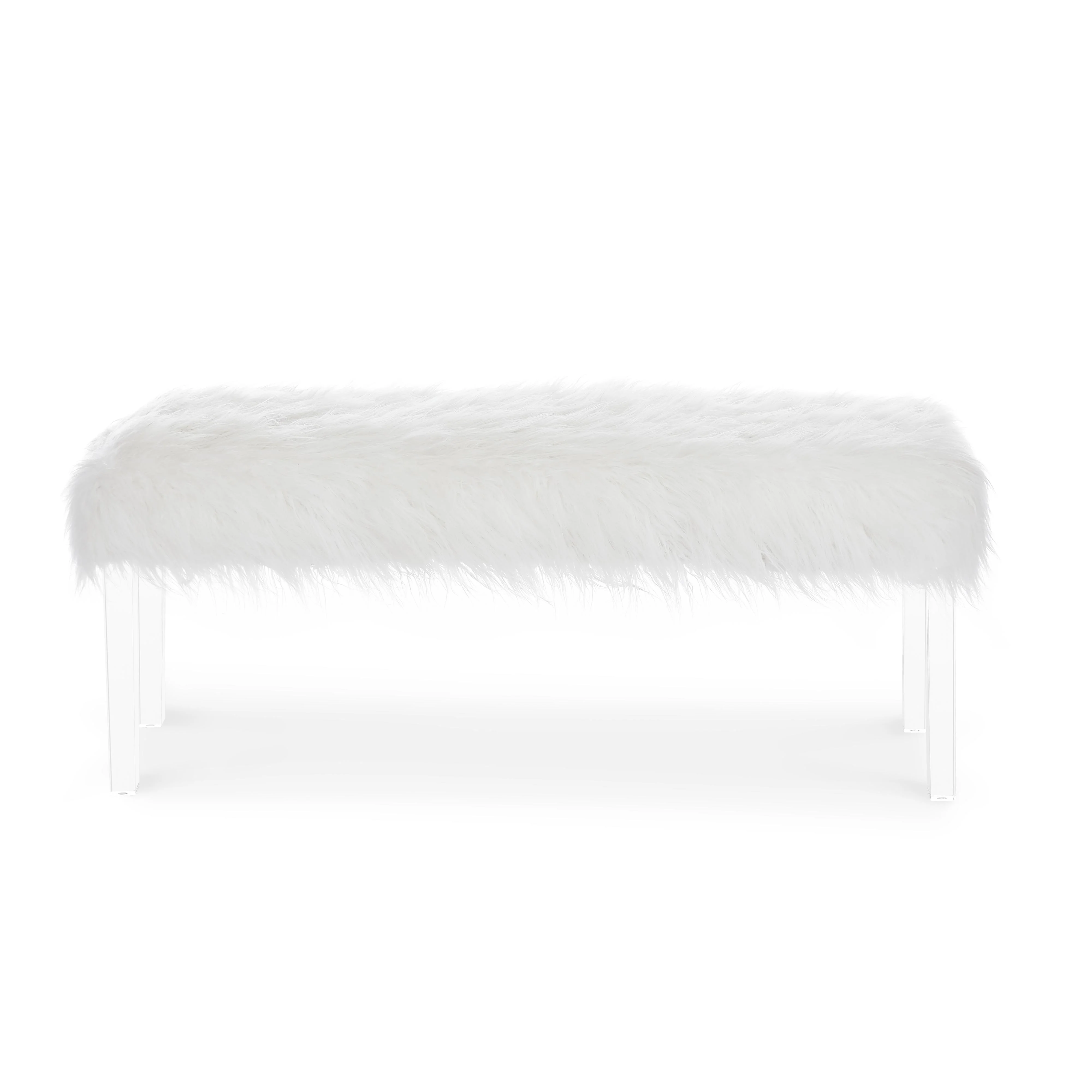 MARILYN UPHOLSTERED WHITE GLAM FAUX FUR BENCH - Image 2