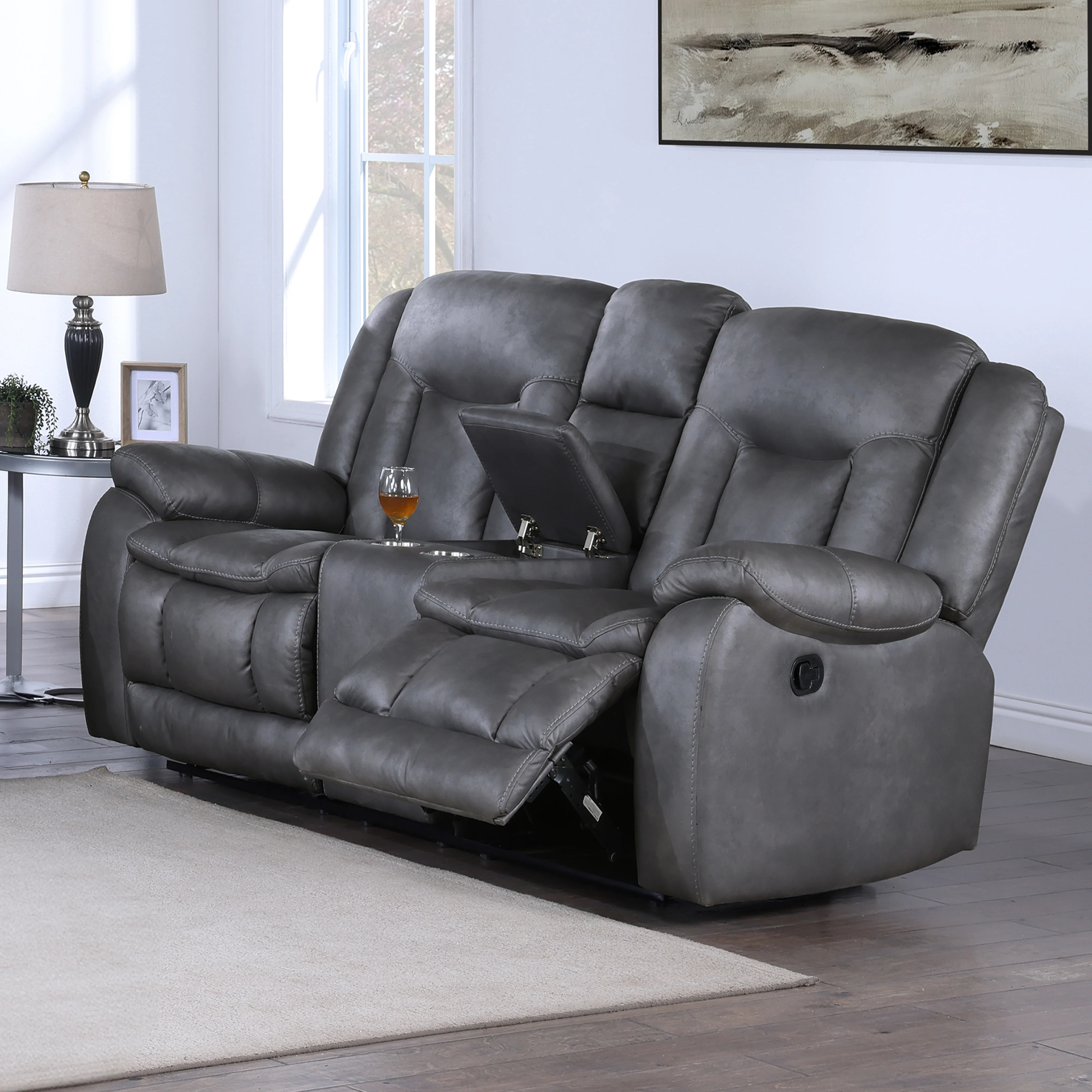Morello Console Loveseat W/ Dual Recliners-Gray - Image 8