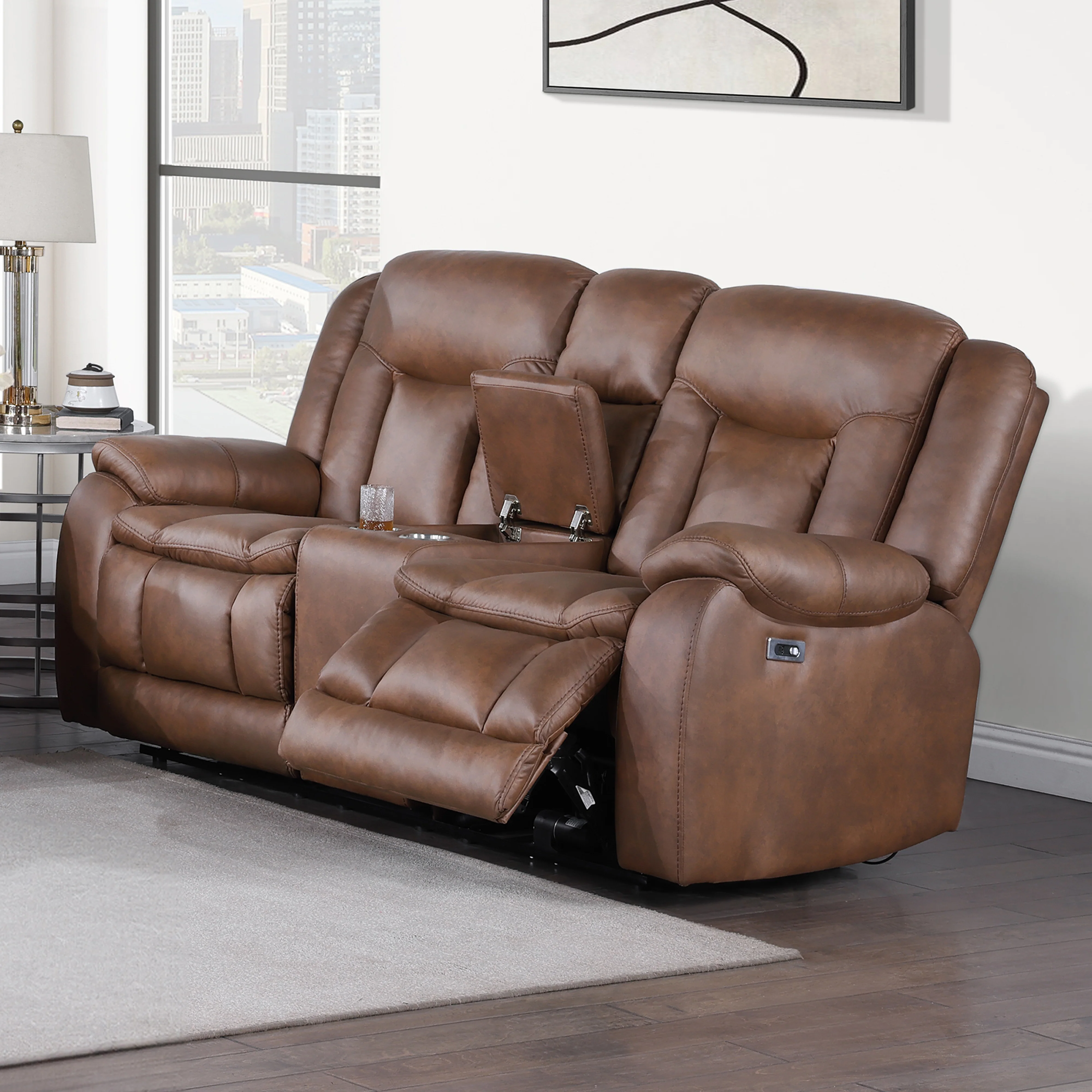 Morello Console Loveseat W/Pwr Fr-Brown - Image 8