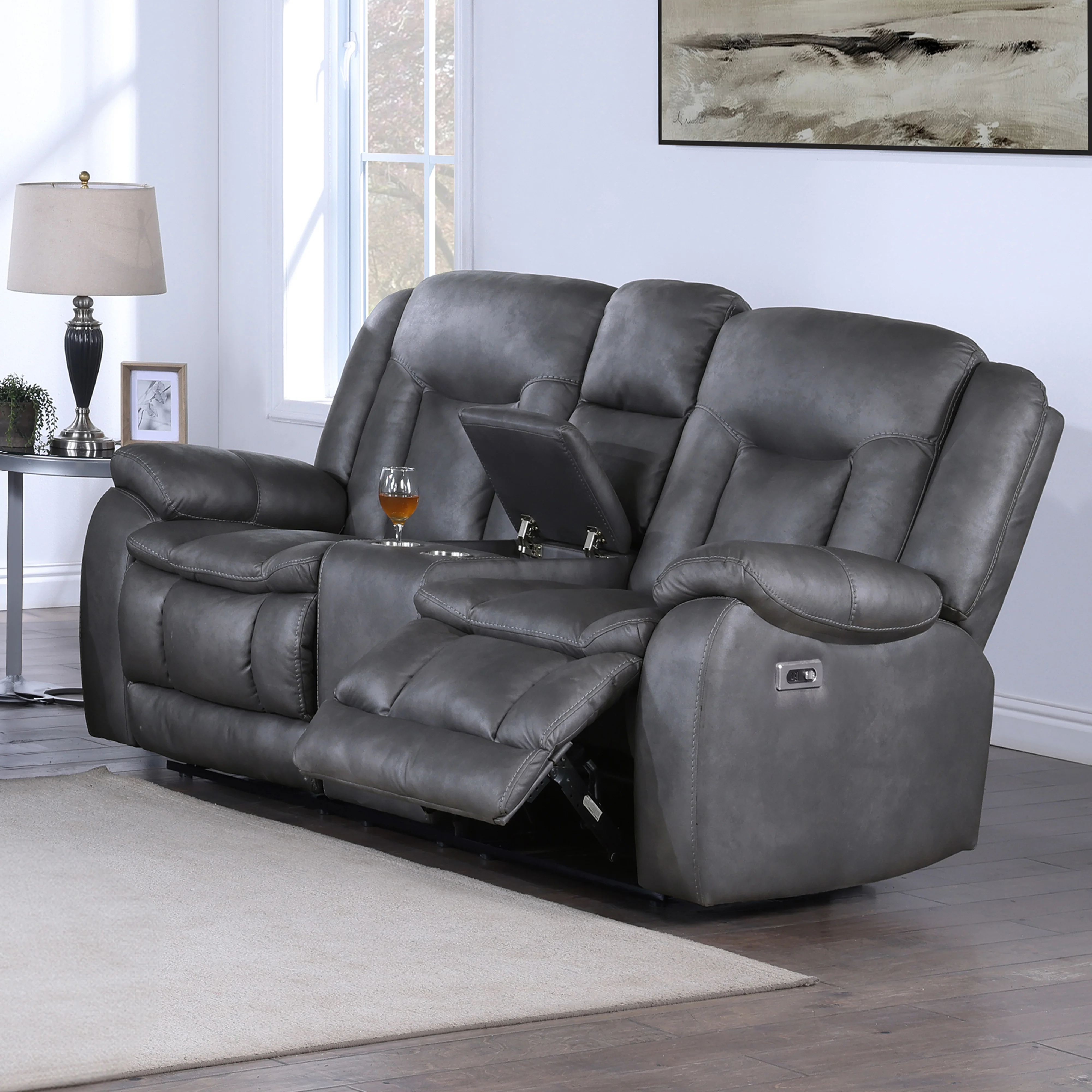 Morello Console Loveseat W/Pwr Fr-Gray - Image 8