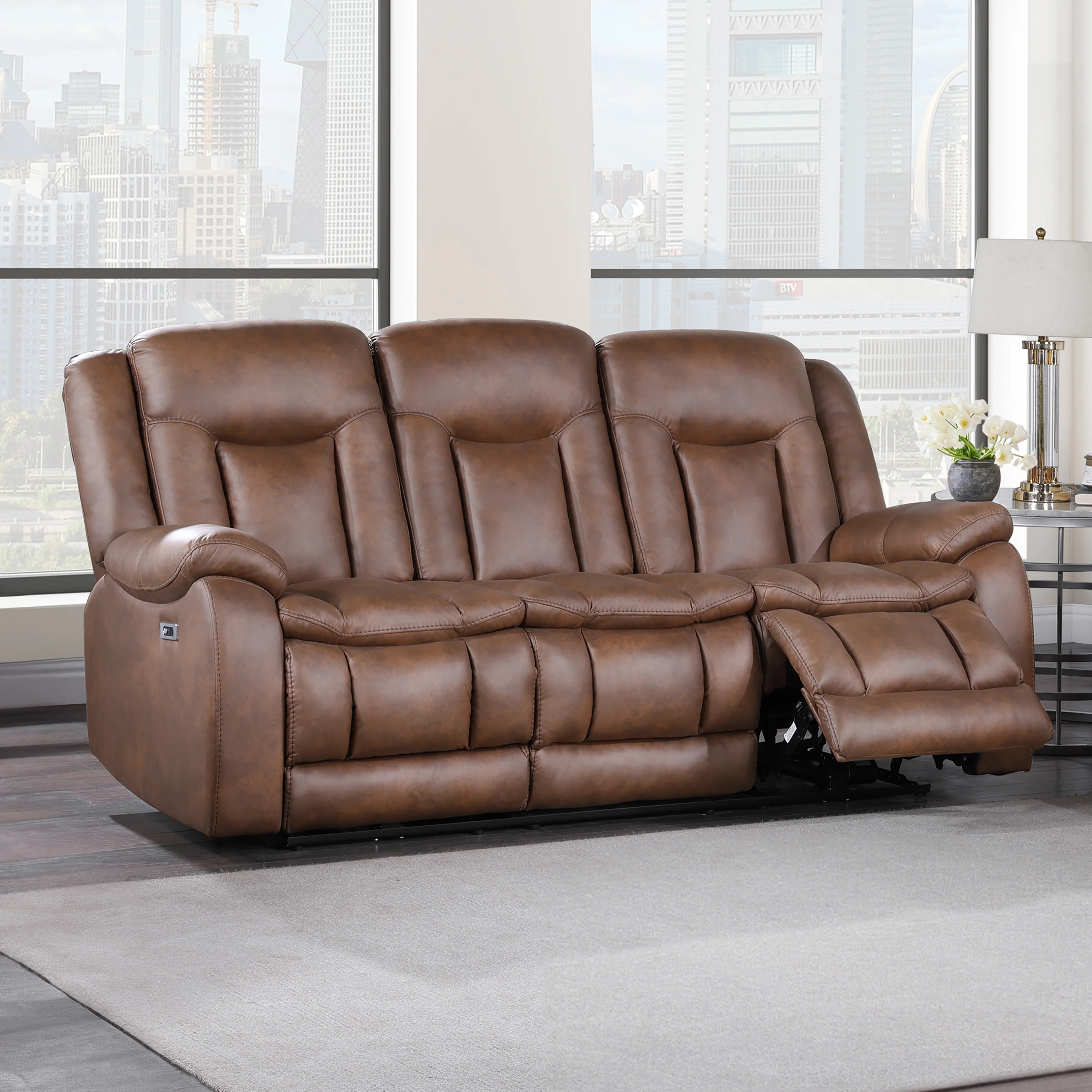 Morello Sofa W/Pwr Fr- Brown - Image 7