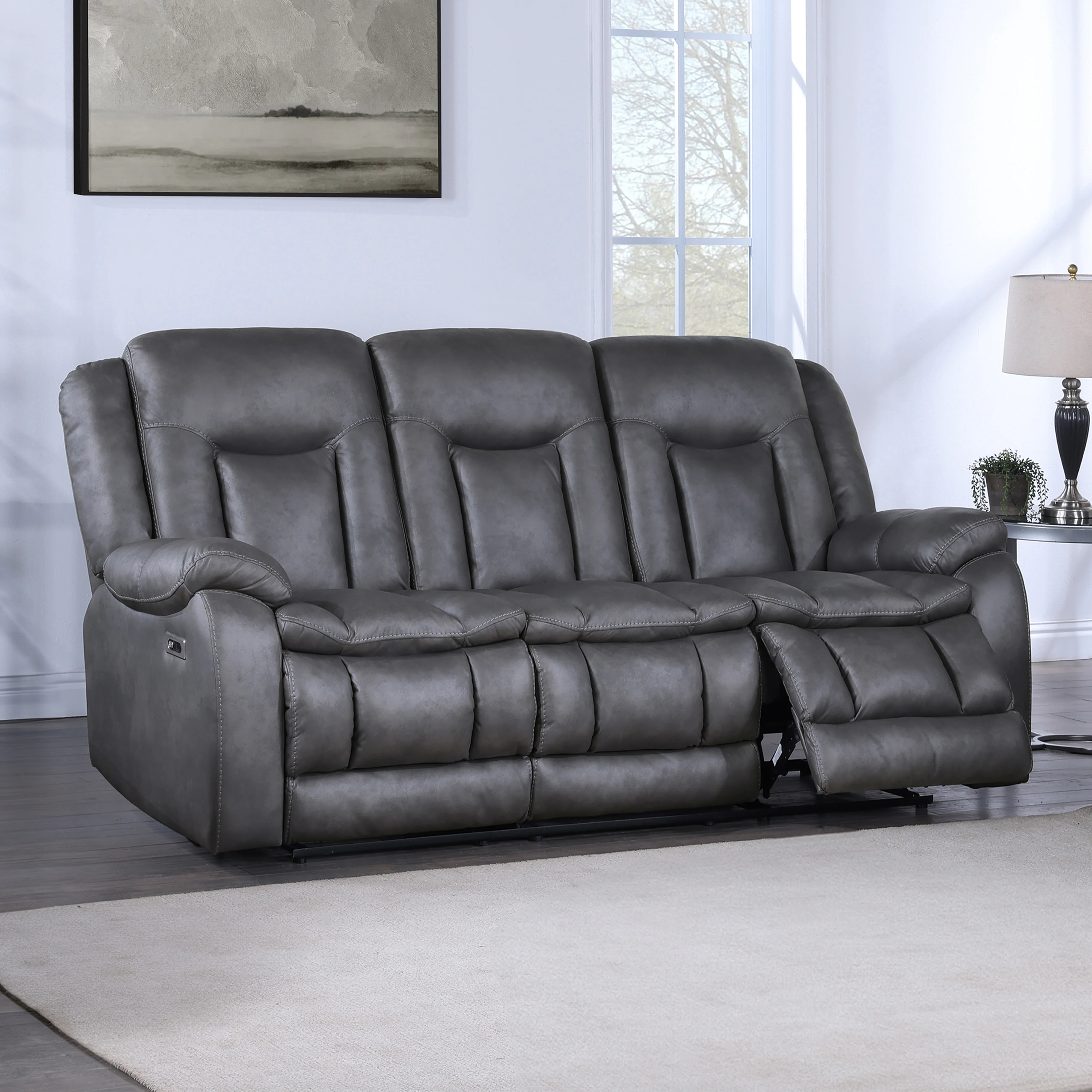 Morello Sofa W/Pwr Fr- Gray - Image 7