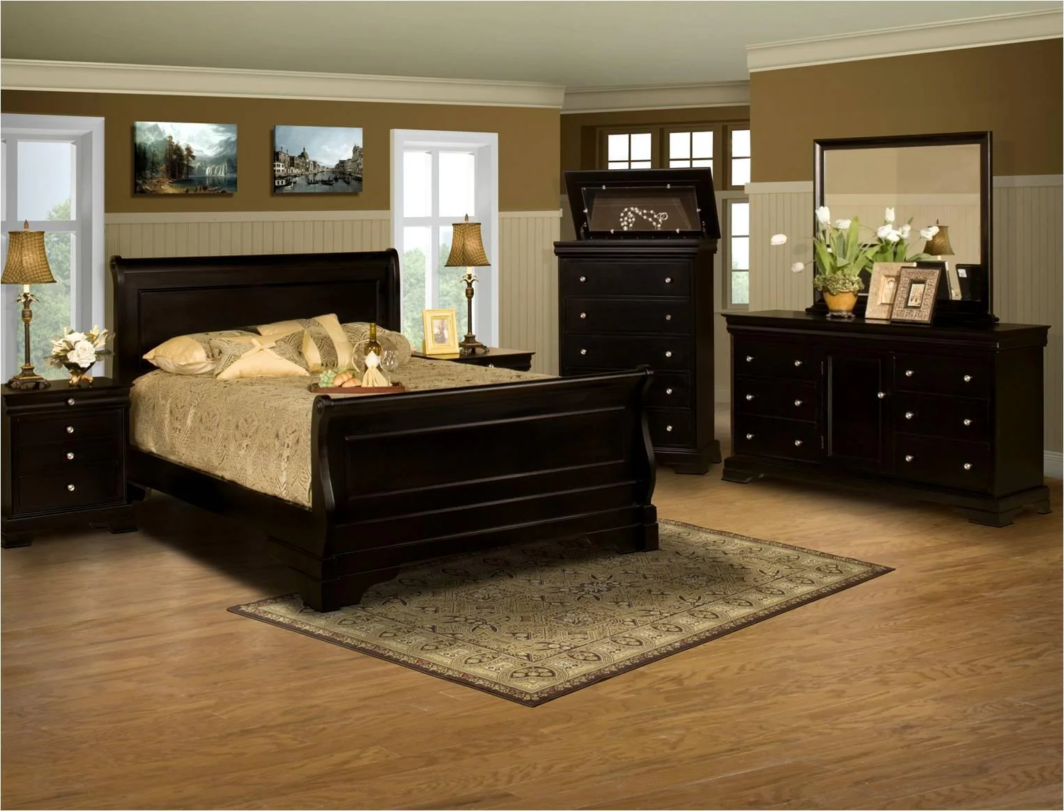 New Classic Belle Rose Landscape Mirror in Black Cherry Finish - Image 4