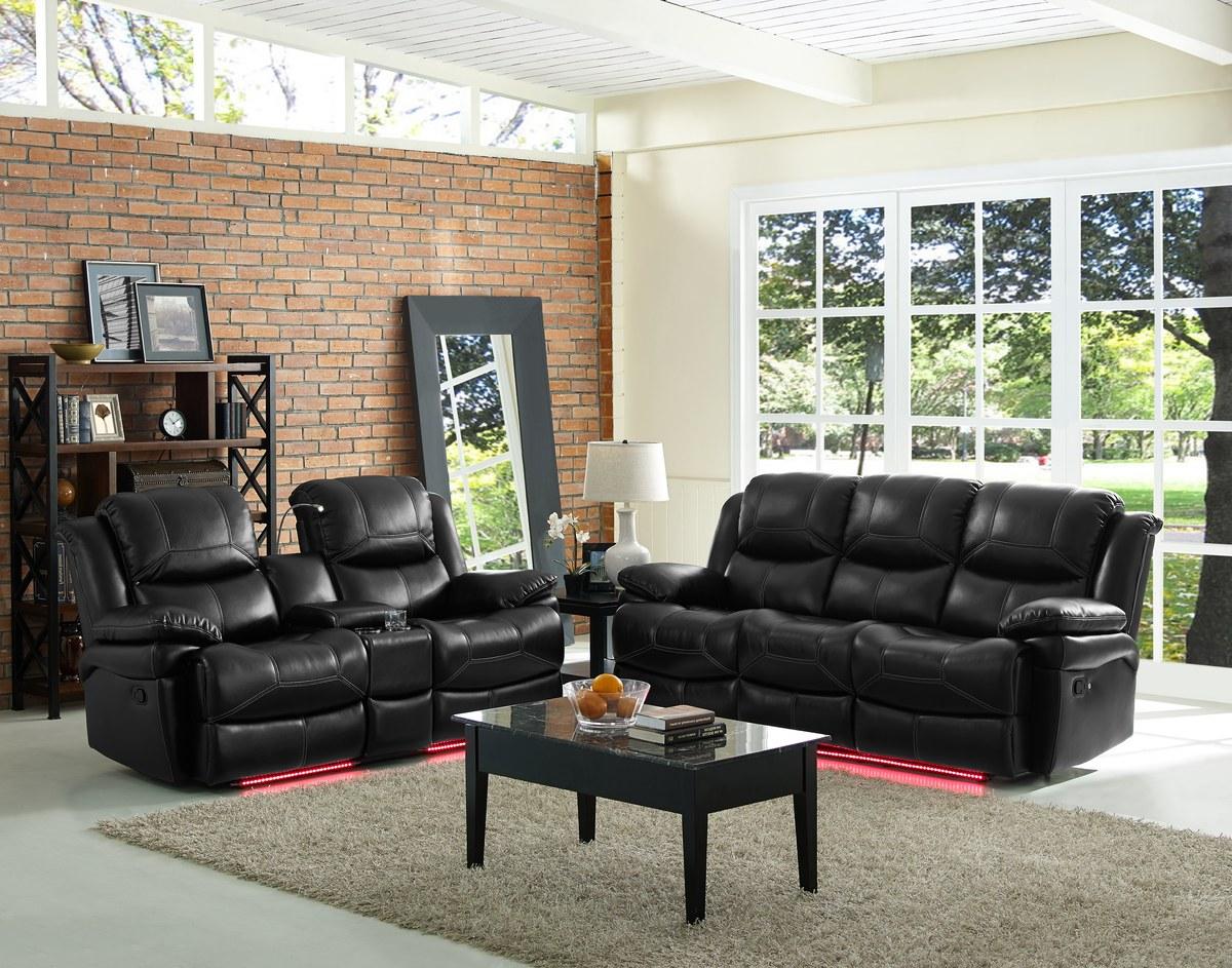 New Classic Flynn Power Console Loveseat (Lights) in Premier Black - Image 2