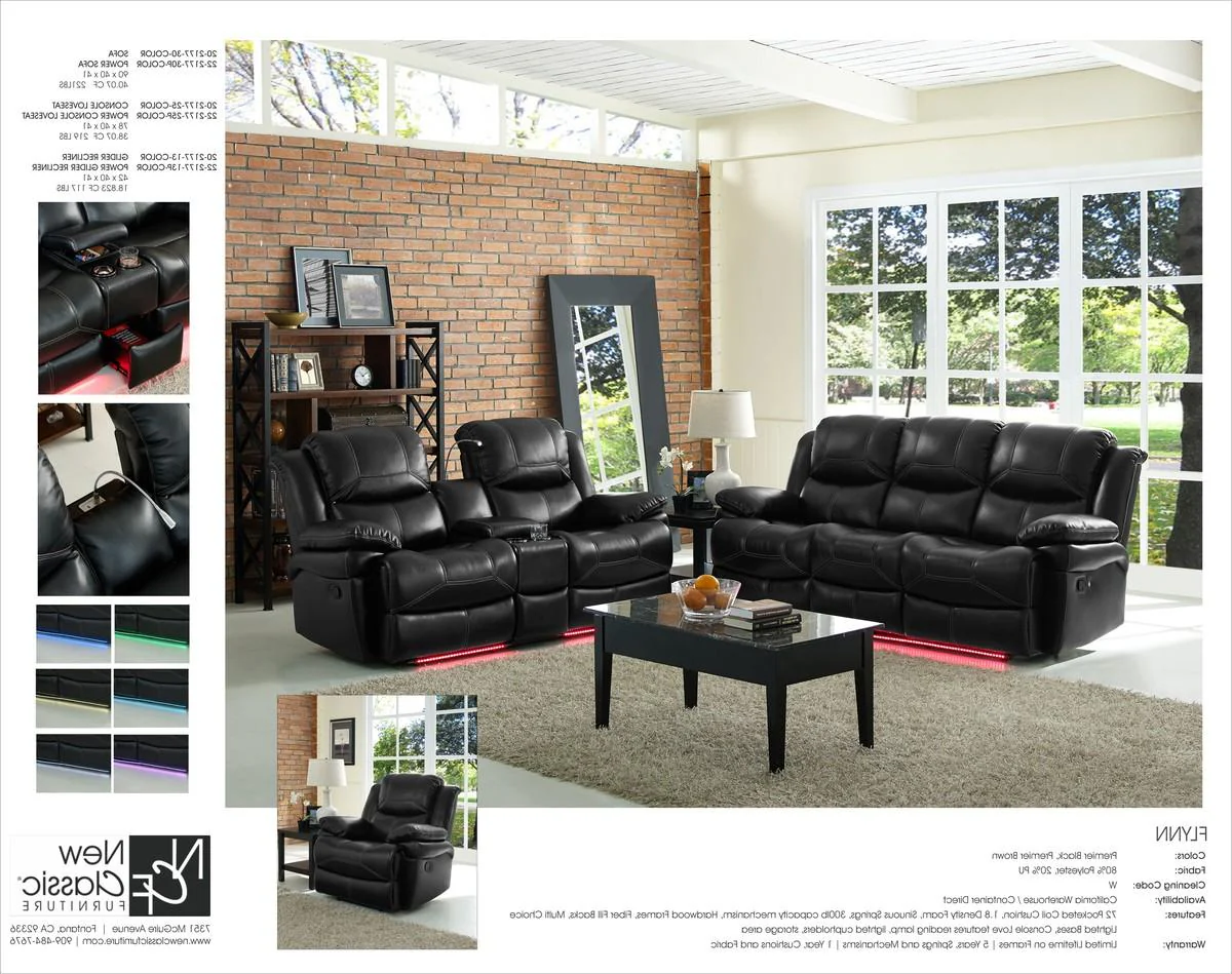 New Classic Flynn Power Console Loveseat (Lights) in Premier Black - Image 3