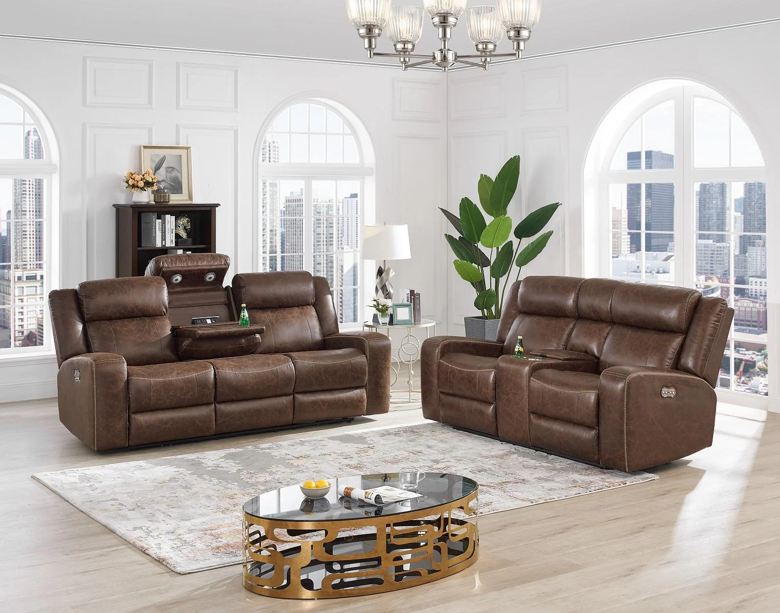 New Classic Furniture Atticus Console Loveseat With Power Footrest in Mocha - Image 4