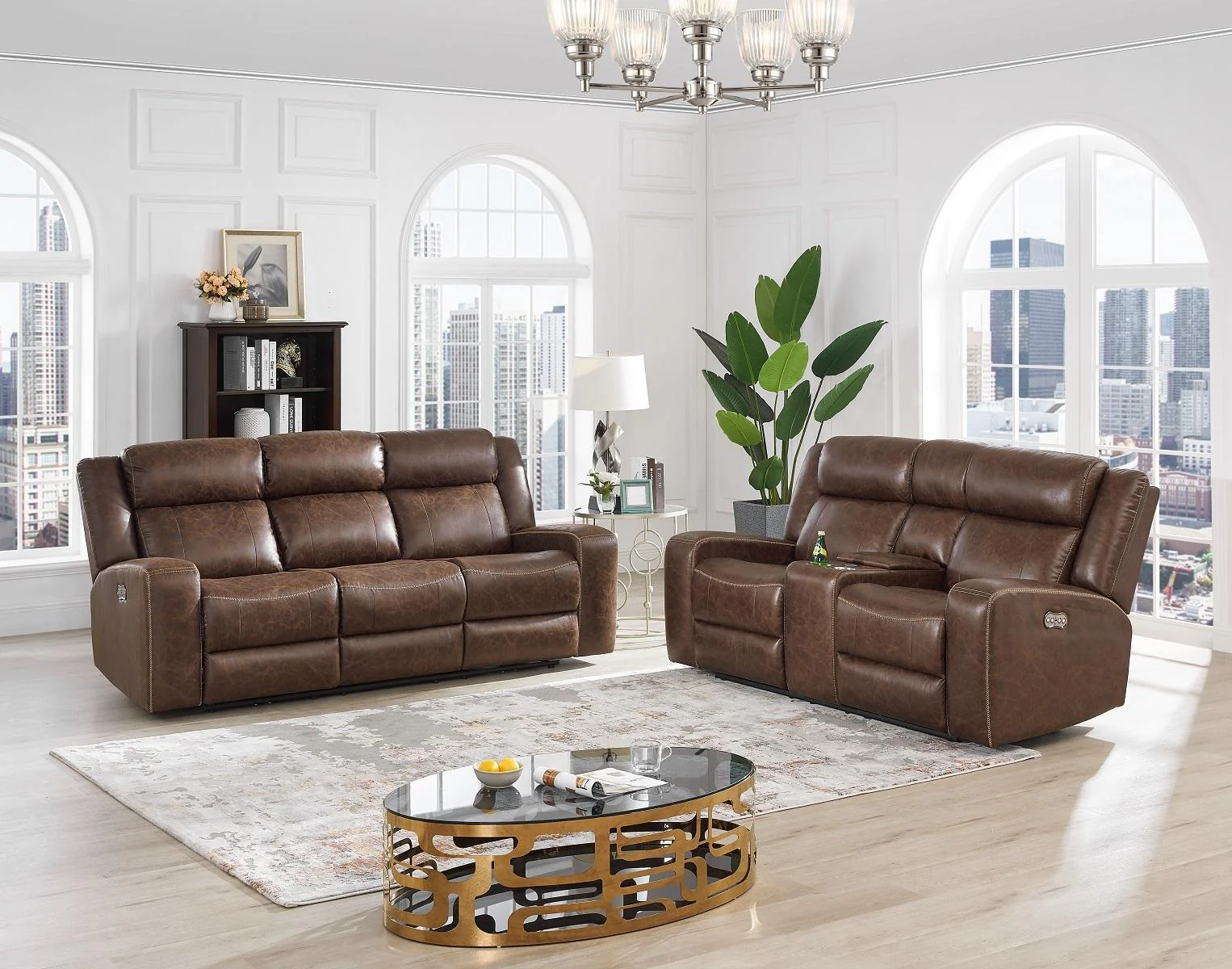 New Classic Furniture Atticus Dual Recliner Sofa with Power Footrest in Mocha - Image 2