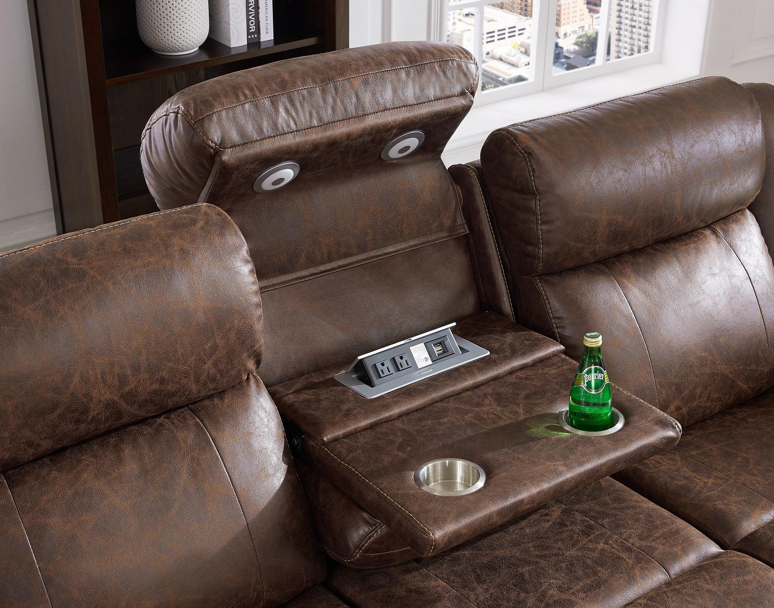 New Classic Furniture Atticus Dual Recliner Sofa with Power Footrest in Mocha - Image 4