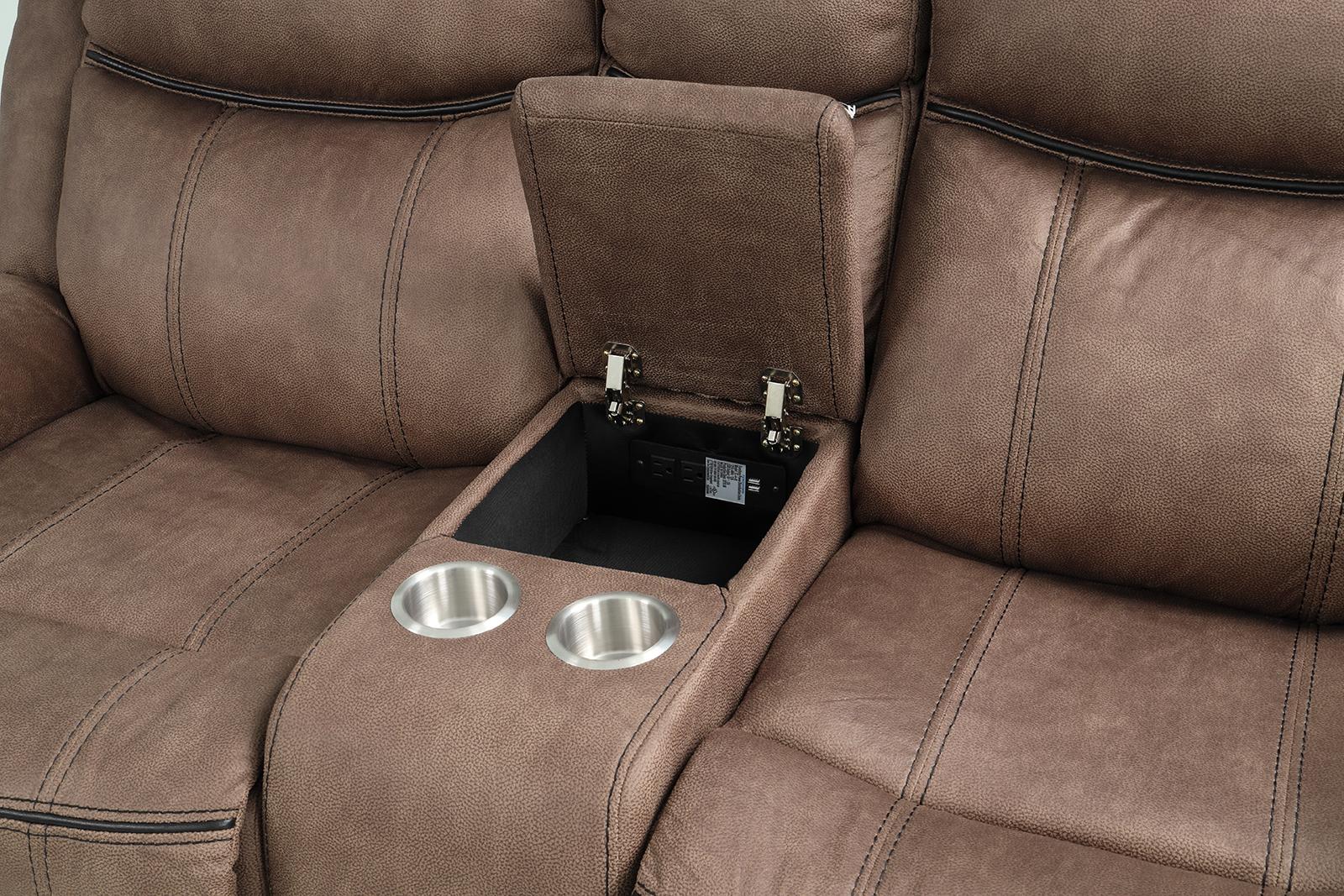 New Classic Furniture Harley Glider Console Loveseat with Power Footrest in Light Brown - Image 4