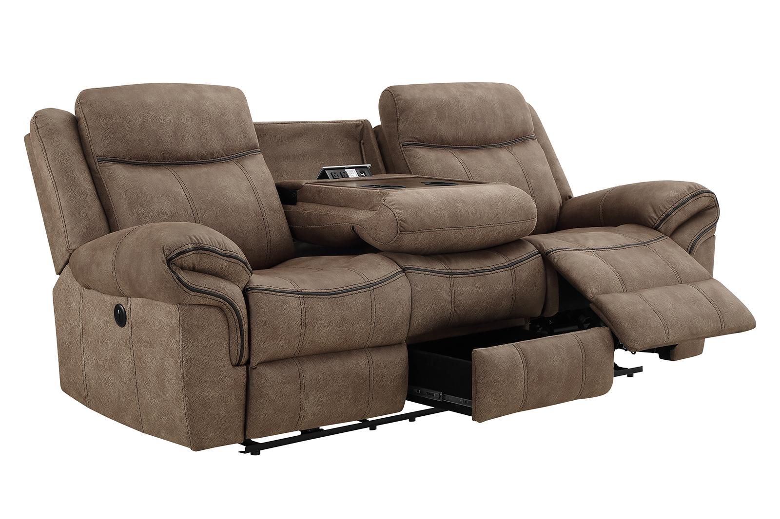 New Classic Furniture Harley Sofa with Dual Recliner in Light Brown - Image 3