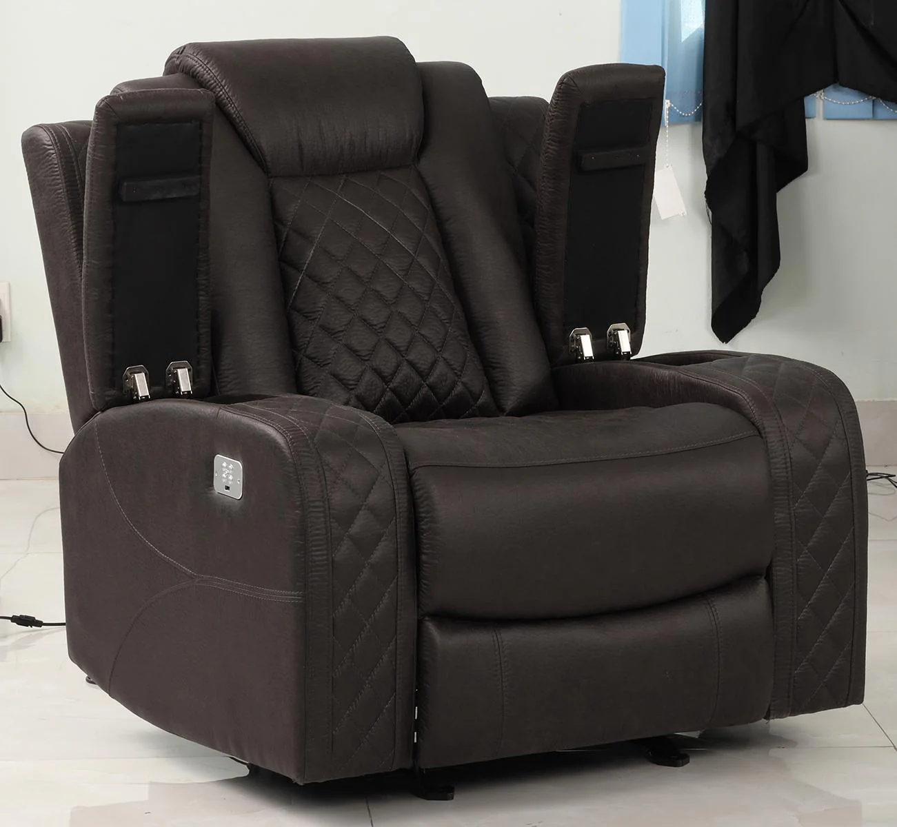 New Classic Furniture Joshua Glider Recliner with Power Headrest and Footrest in Dark Brown - Image 2