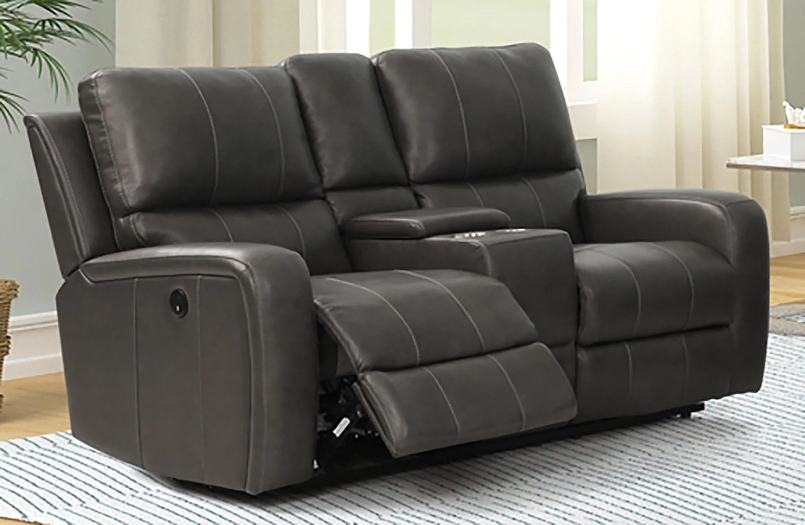 New Classic Furniture Linton Console Loveseat with Power Footrest in Gray