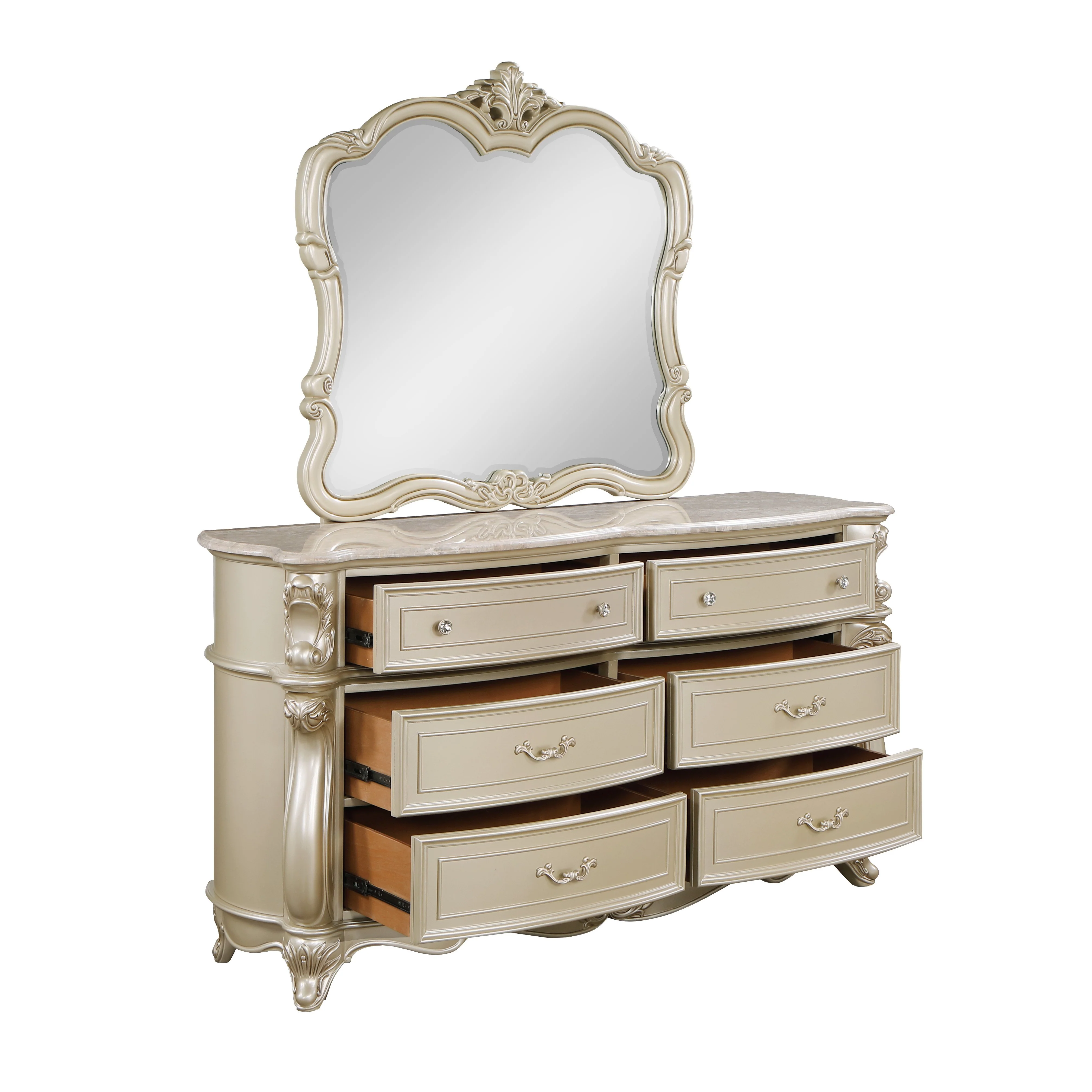 Monique Dresser W/Marble Top-Champagne - Image 4