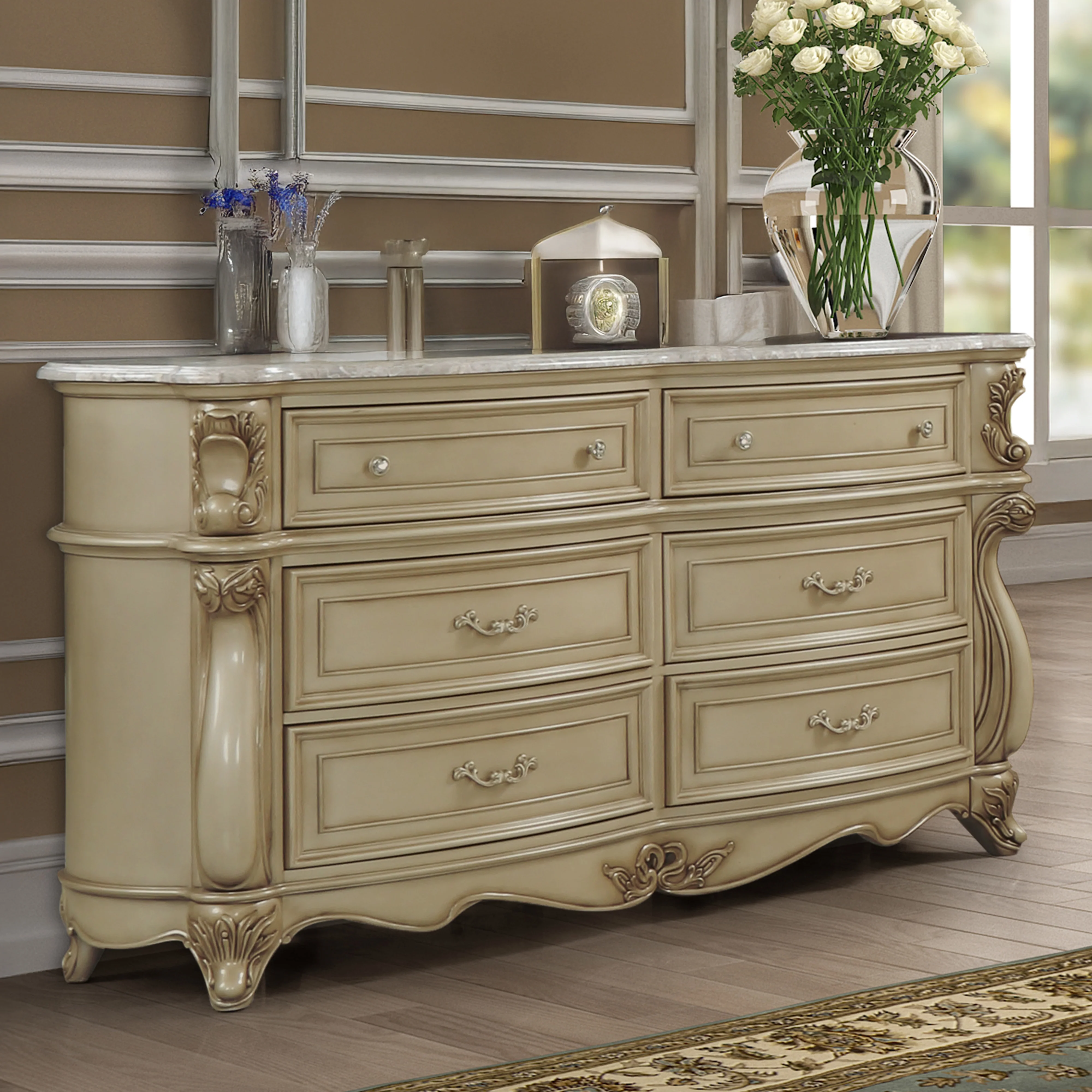 Monique Dresser W/Marble Top-Champagne - Image 8
