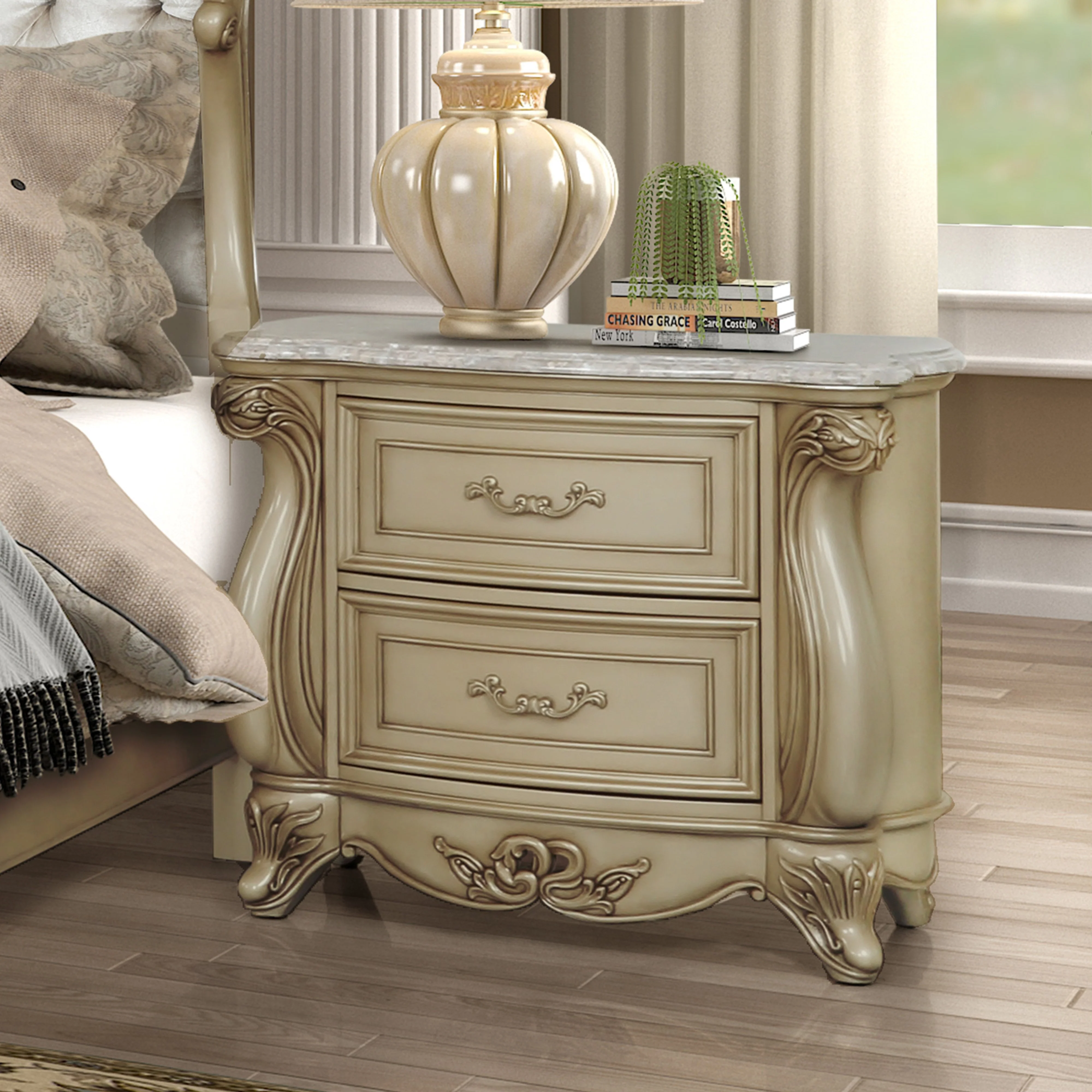 Monique Nightstand W/Marble Top-Champagne - Image 8
