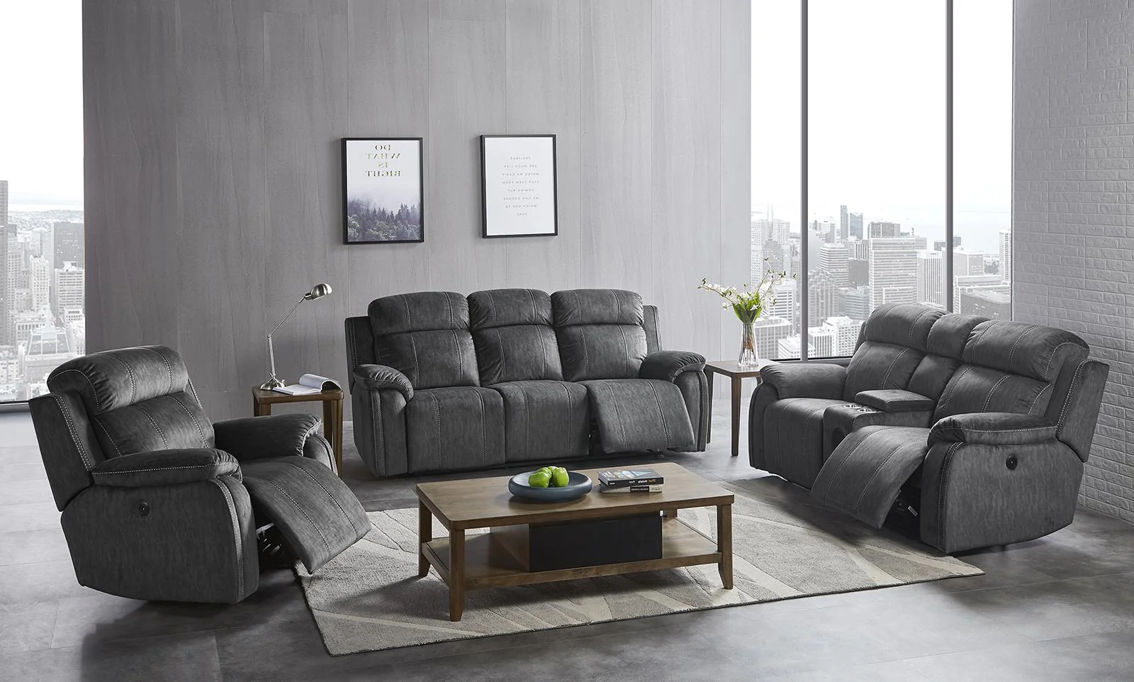 New Classic Furniture Tango Console Loveseat with Speaker and Power Footrest in Shadow - Image 5