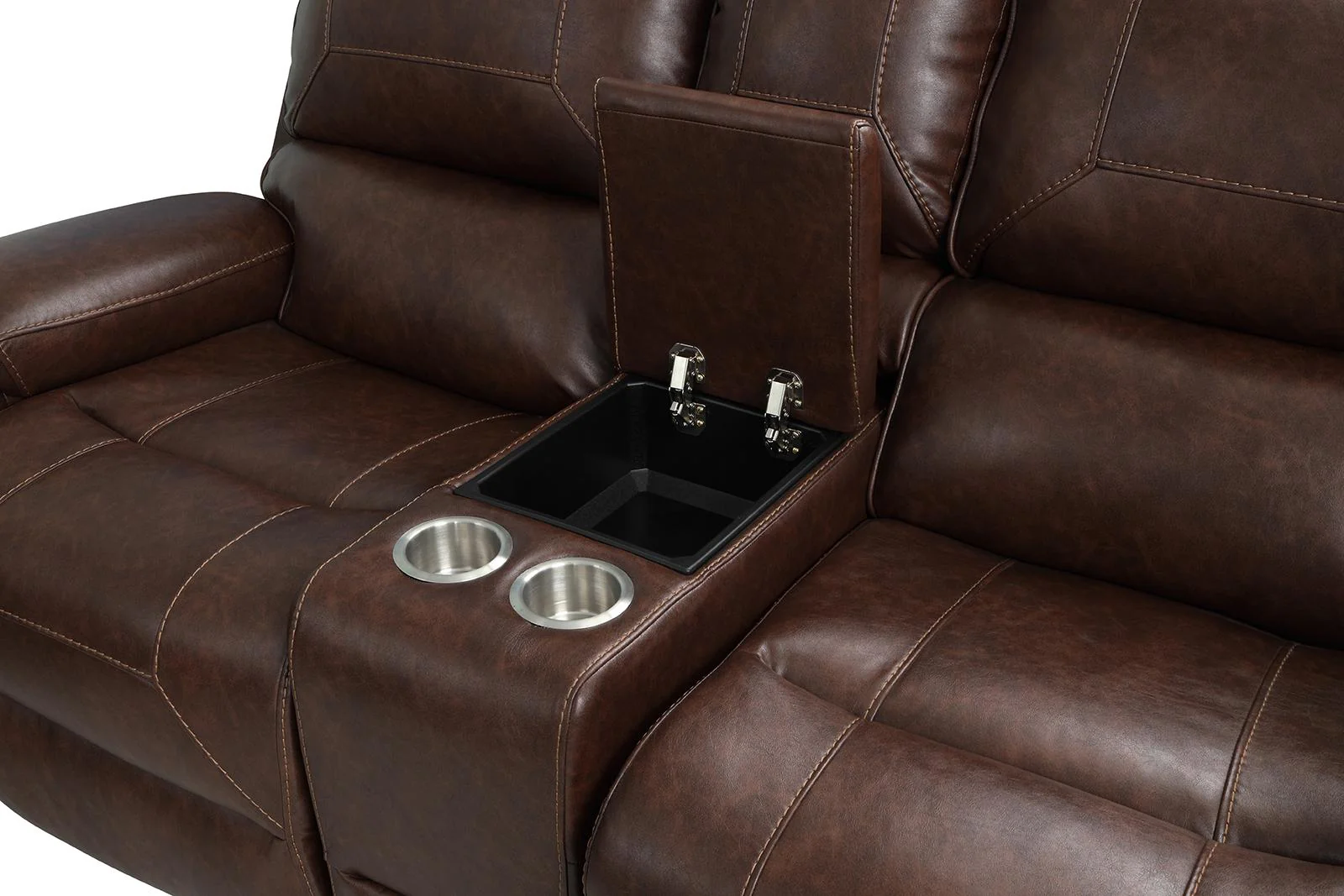 New Classic Furniture Taos Dual Recliner Glider Console Loveseat in Caramel - Image 2