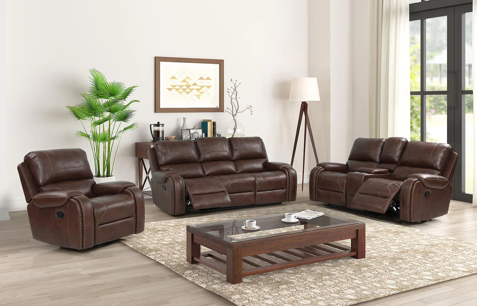 New Classic Furniture Taos Dual Recliner Sofa in Caramel - Image 4