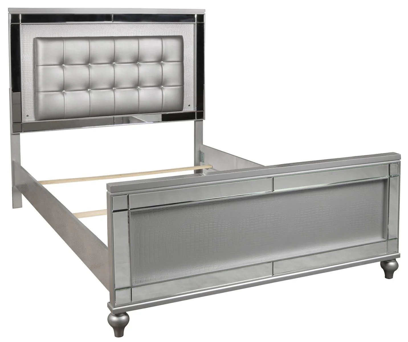 New Classic Furniture Valentino Queen Upholstered Lighted Bed in Silver - Image 2