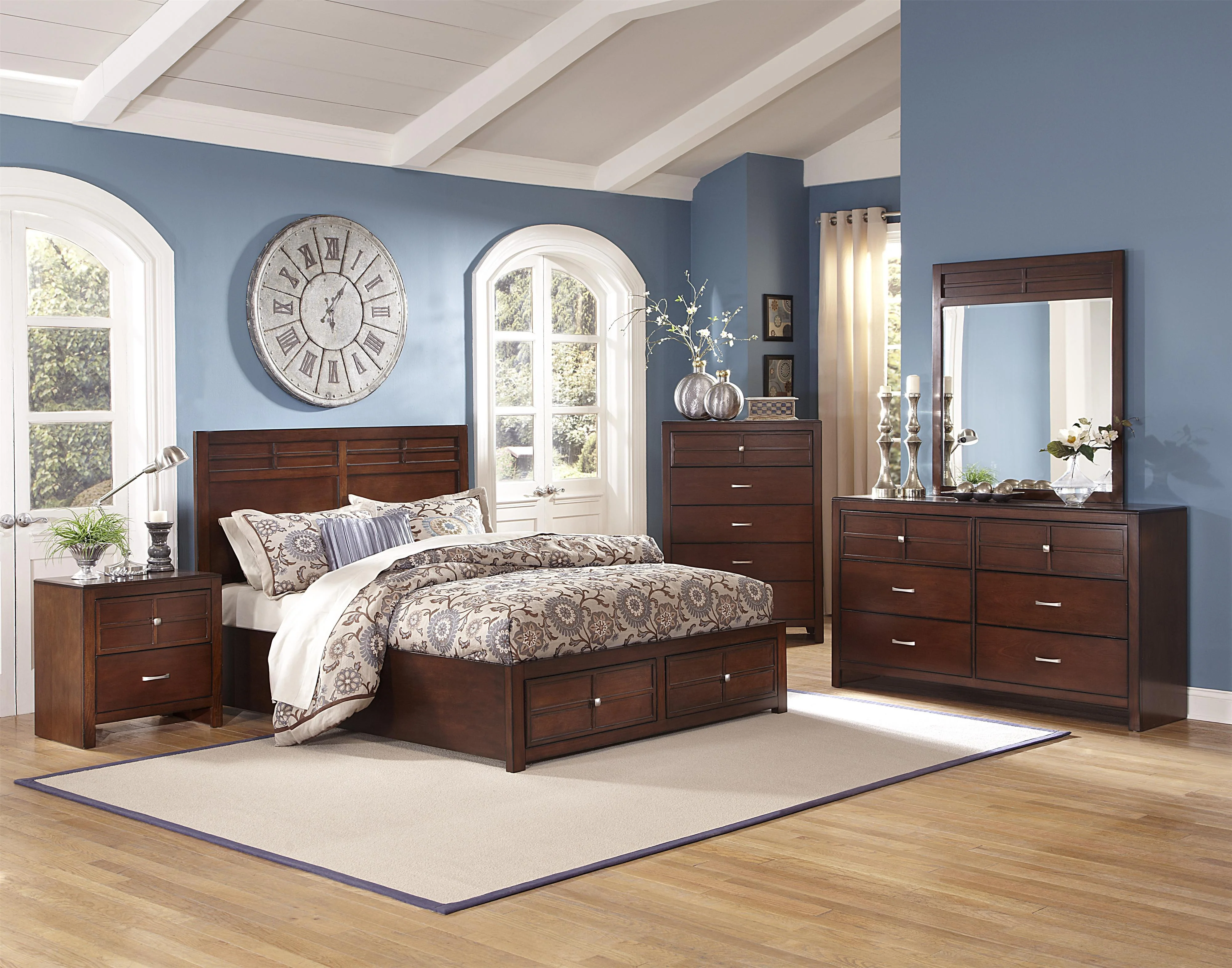 New Classic Kensington California King Low Profile Bed with Storage Footboard in Burnished Cherry - Image 3