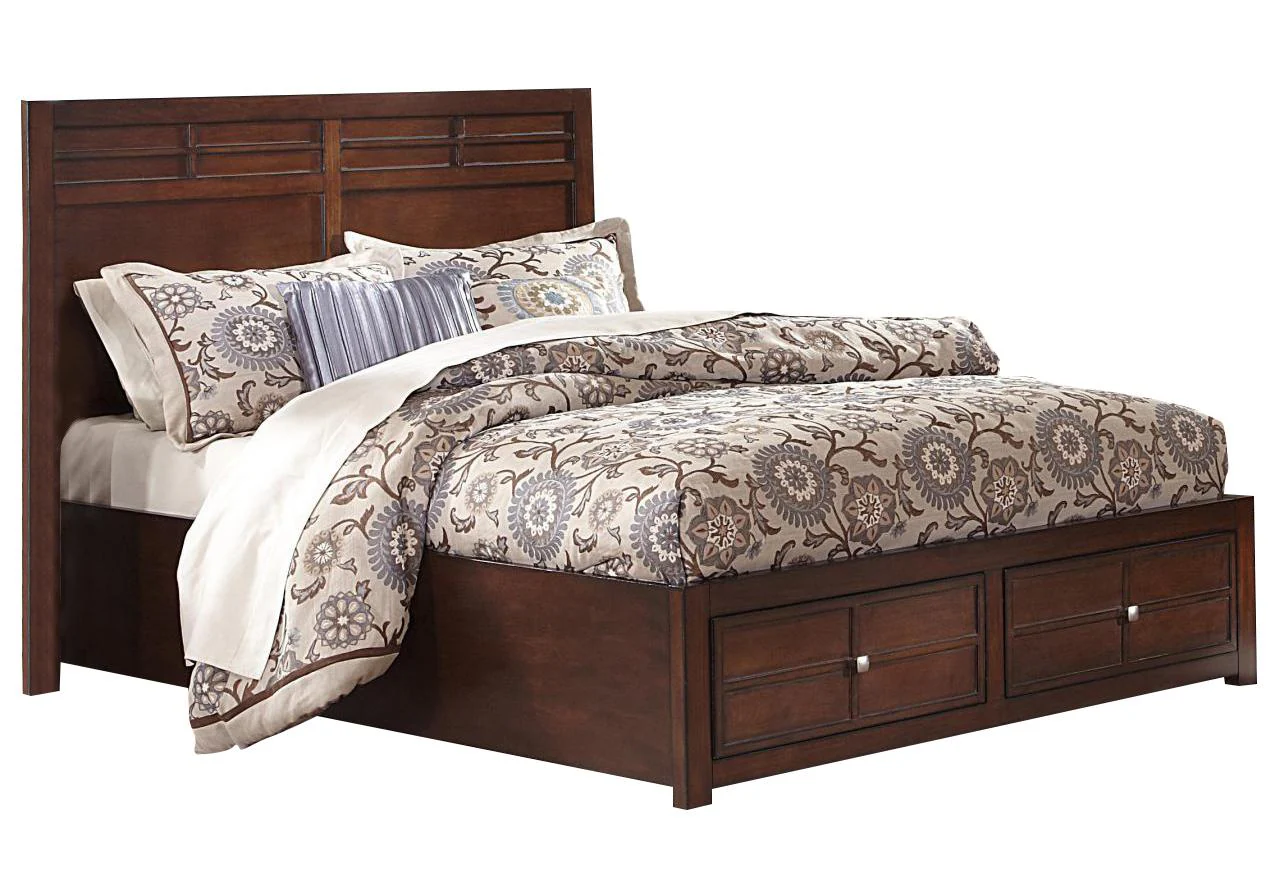 New Classic Kensington Queen Low Profile Bed with Storage Footboard in Burnished Cherry - Image 4
