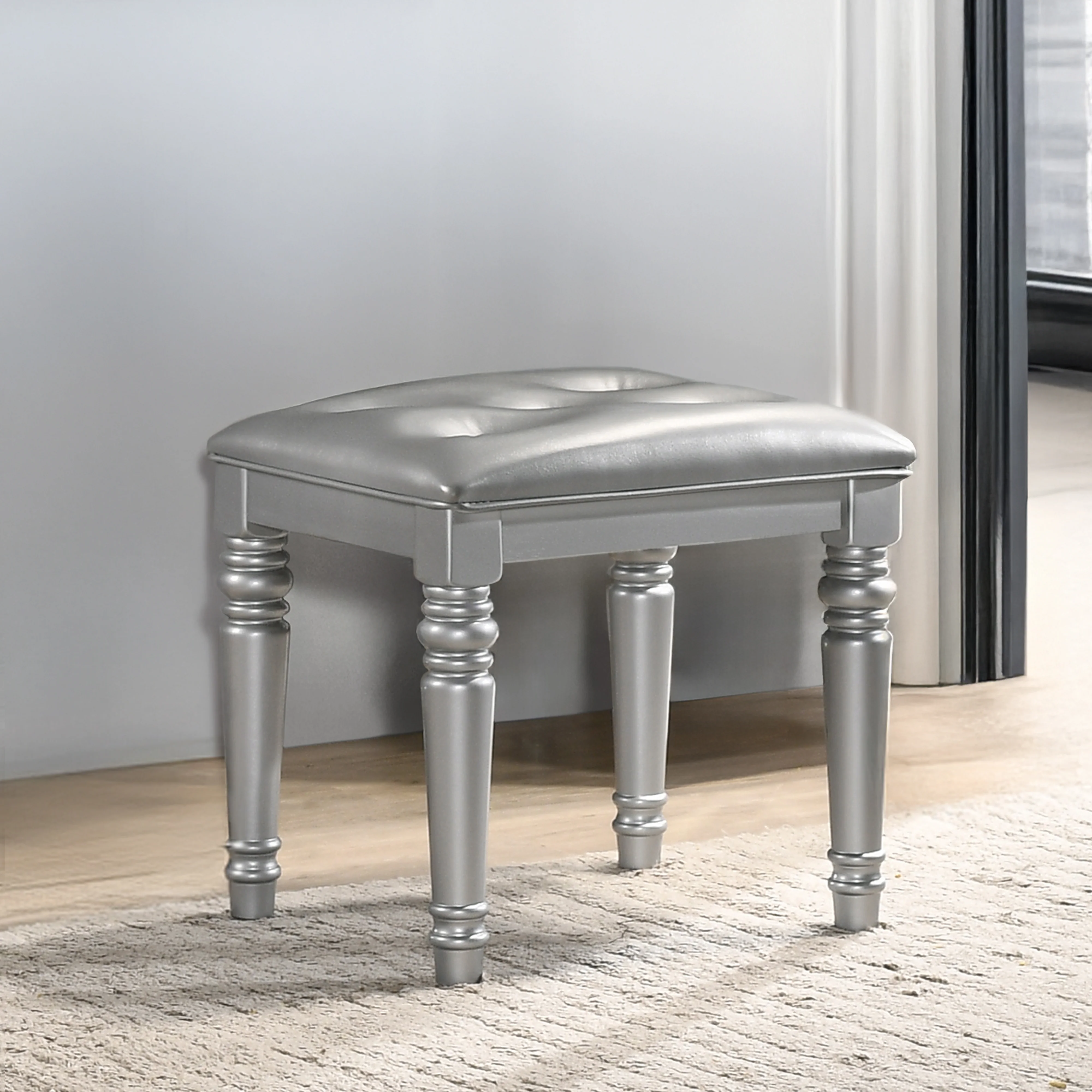 Valentino Dressing Table Stool-Silver - Image 4